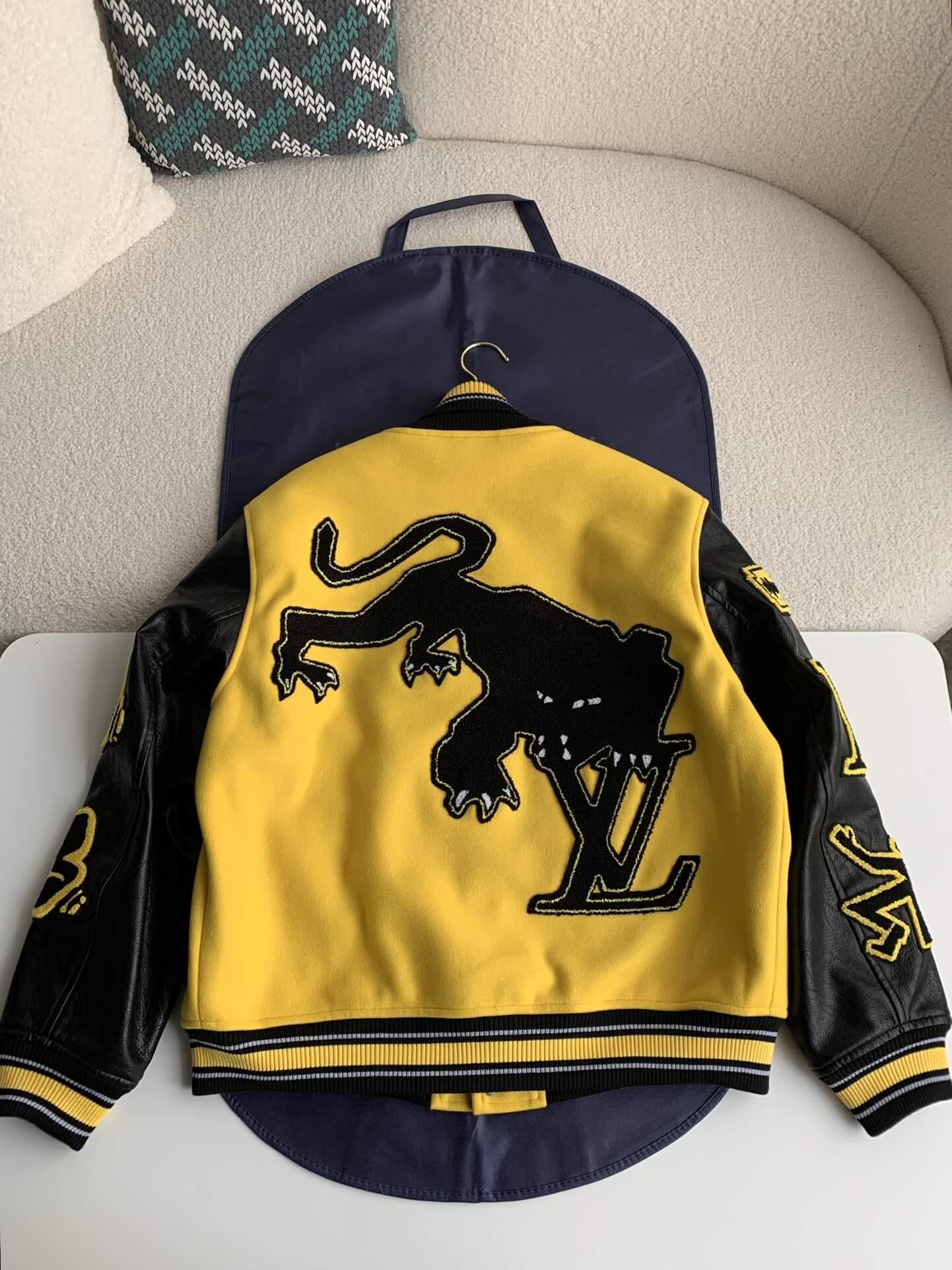 Luis Vuitton LV Embroidered Yellow Varsity Jacket - tntwear1