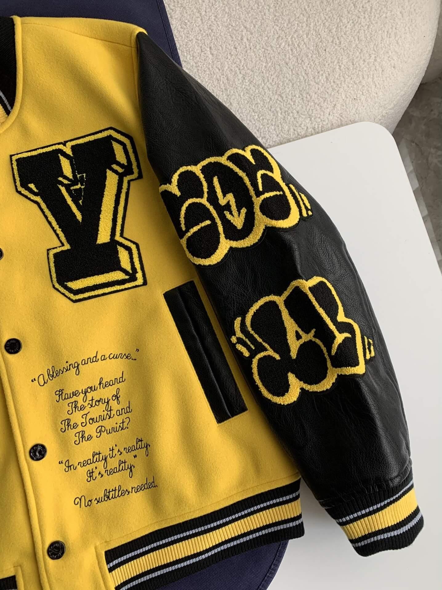 Luis Vuitton LV Embroidered Yellow Varsity Jacket - tntwear1