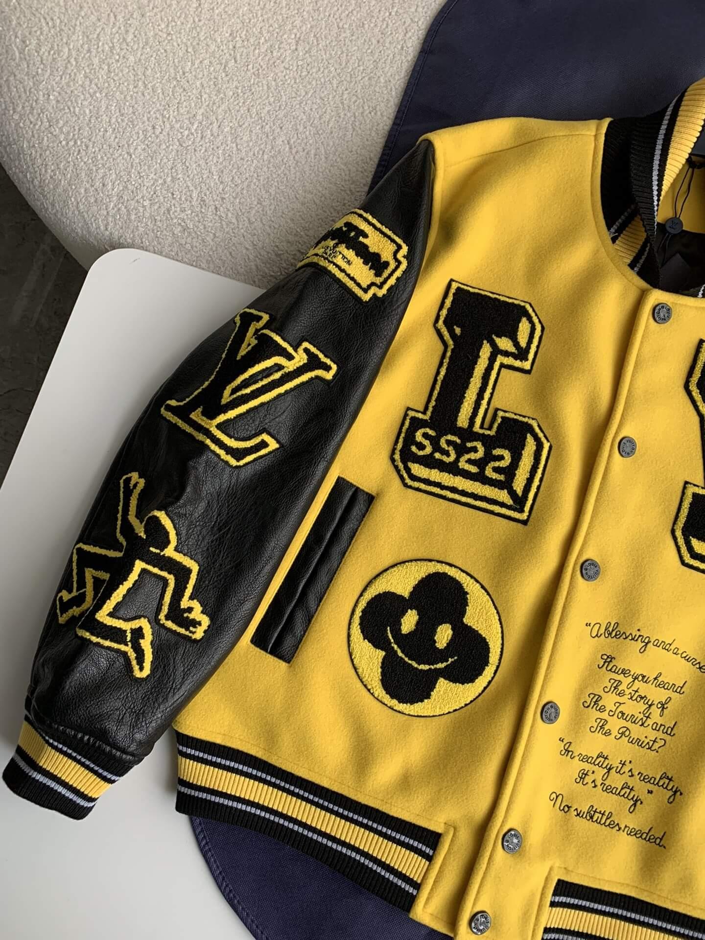 Luis Vuitton LV Embroidered Yellow Varsity Jacket - tntwear1