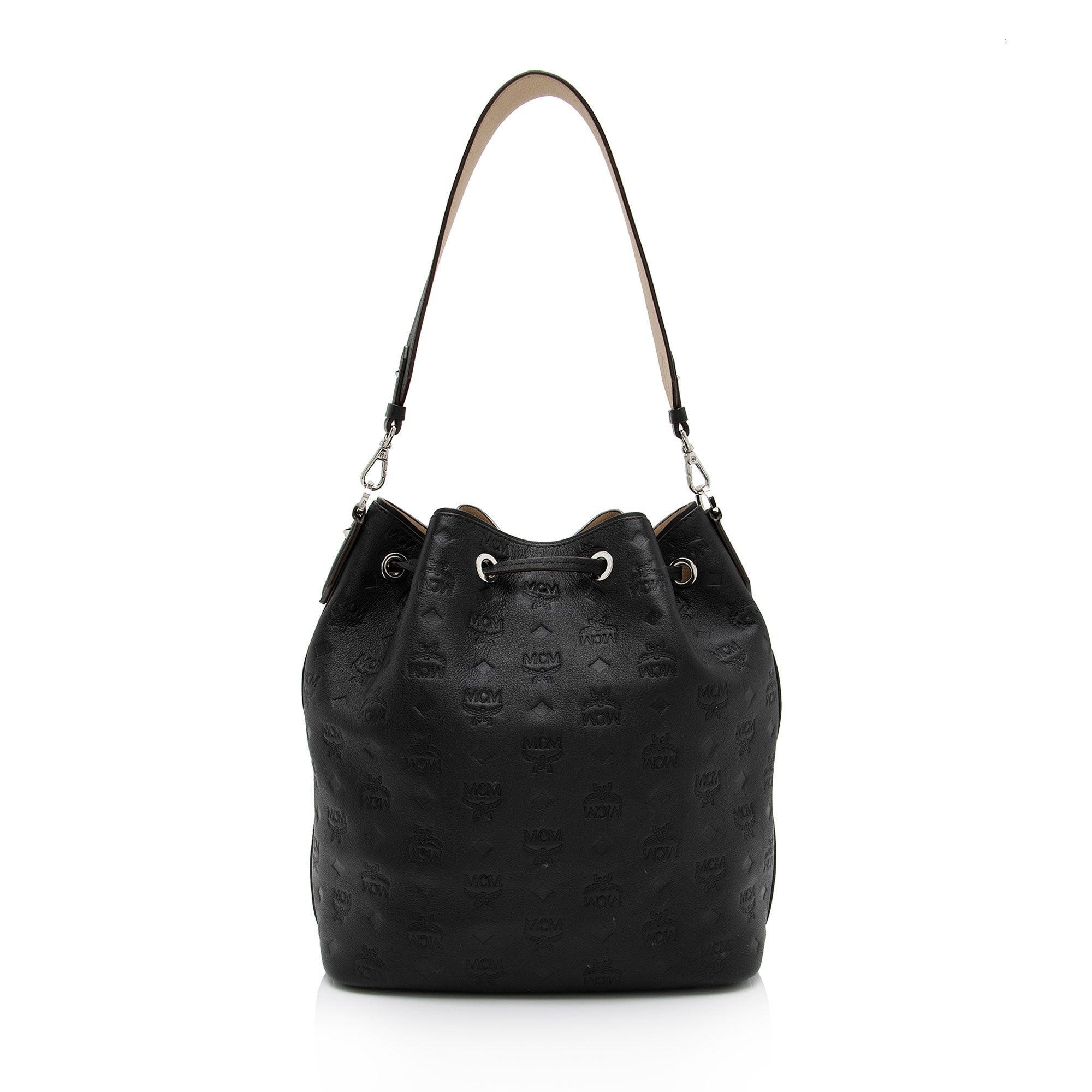 MCM Embossed Leather Aren Medium Drawstring Shoulder Bag - tntwear1