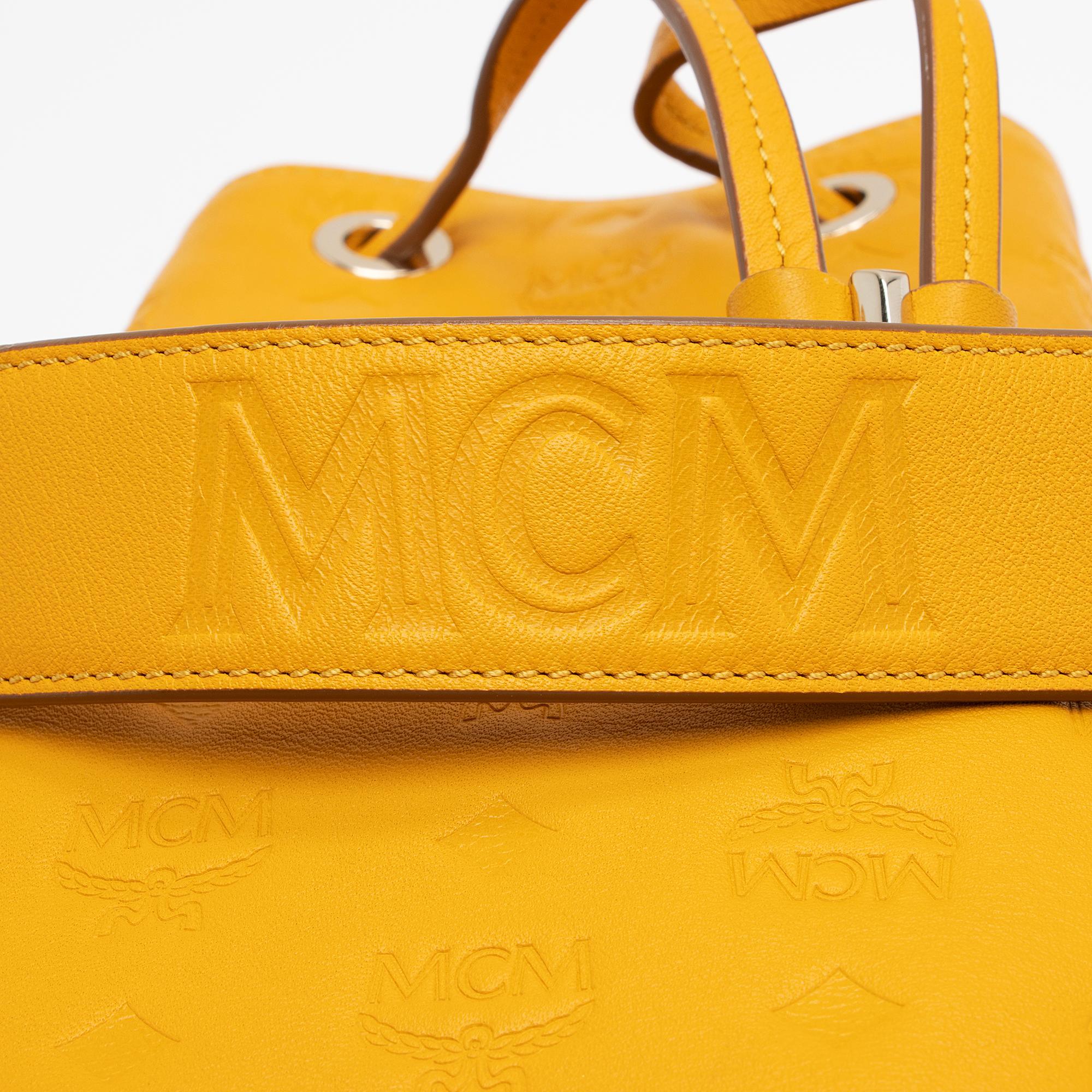 MCM Embossed Leather Aren Small Drawstring Shoulder Bag - tntwear1