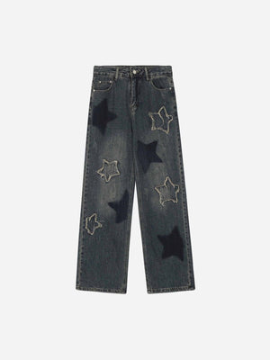 Tntwear® - Airbrushed Pentagram Applique Jeans - 1656 - tntwear1