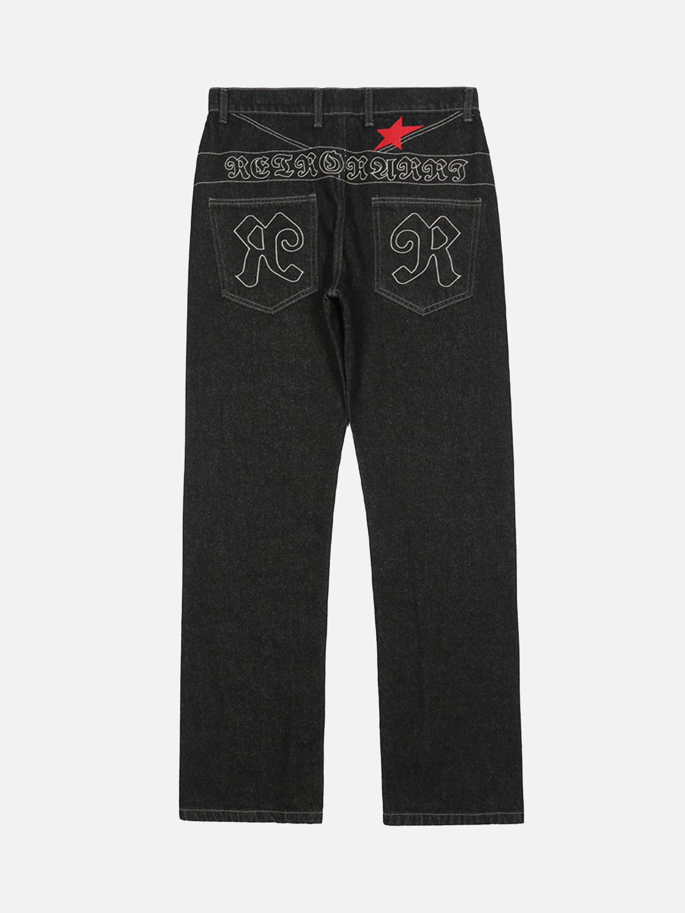 Tntwear® - American Letters Embroidered Straight Jeans -1571 - tntwear1