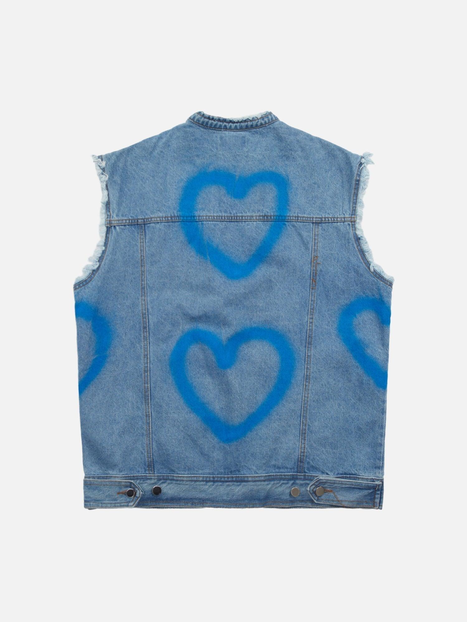 Tntwear® - American Spray-painted Love Sleeveless Denim Jacket - 1972 - tntwear1