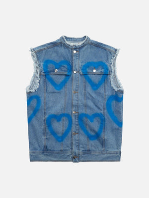 Tntwear® - American Spray-painted Love Sleeveless Denim Jacket - 1972 - tntwear1