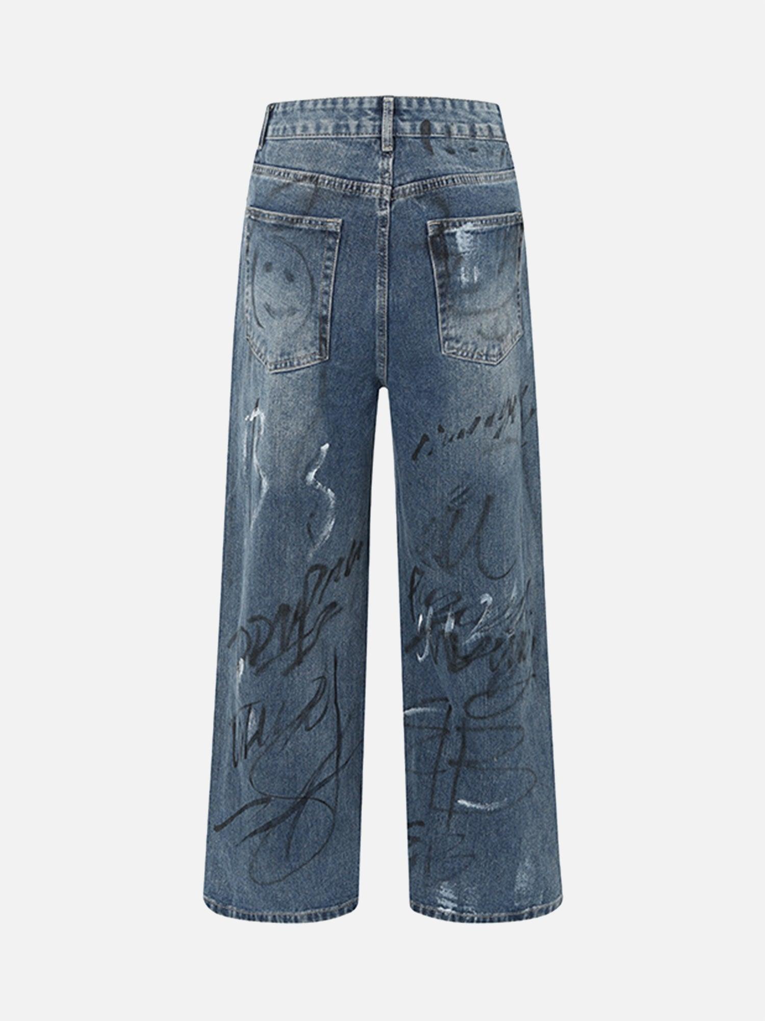 Tntwear® - American Street Fashion Fun Graffiti Washed Distressed Jeans - tntwear1