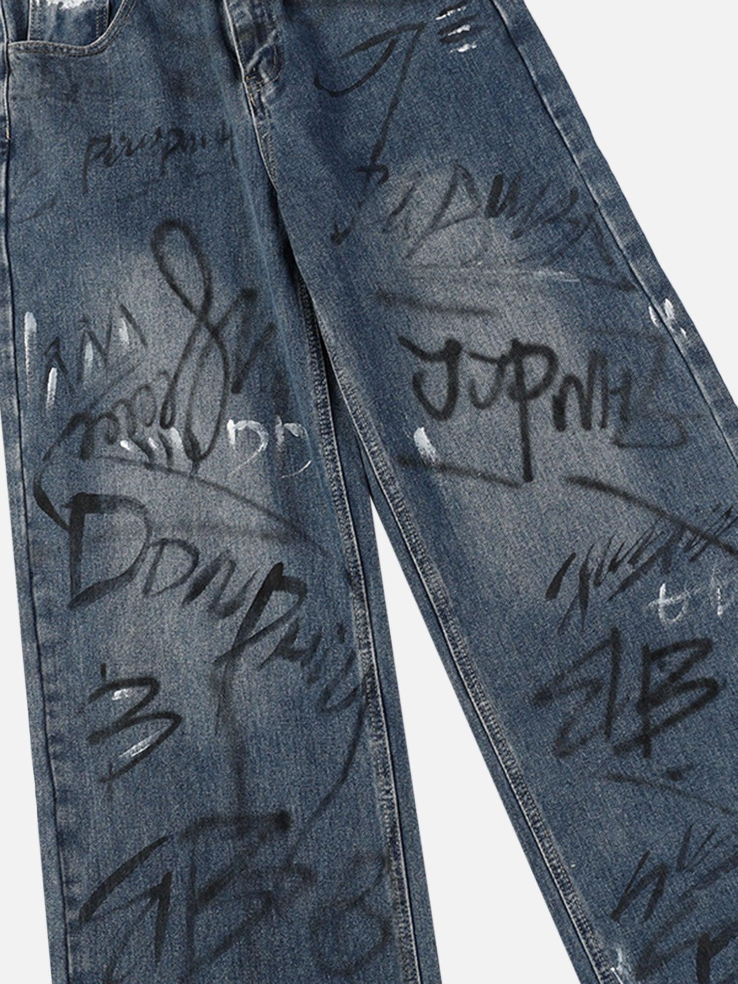 Tntwear® - American Street Fashion Fun Graffiti Washed Distressed Jeans - tntwear1