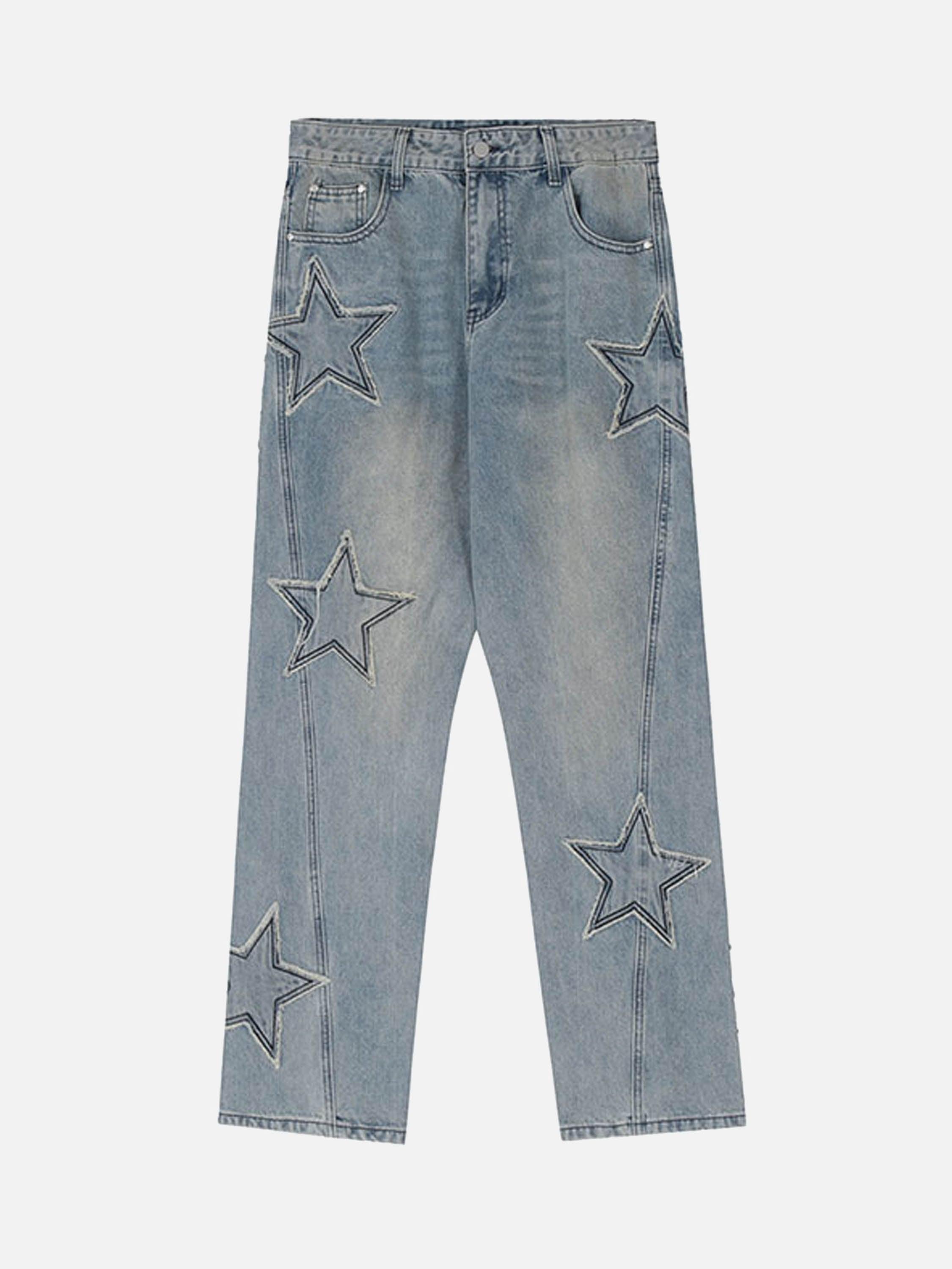 Tntwear® - American Vintage Star Patch Embroidered Jeans - tntwear1