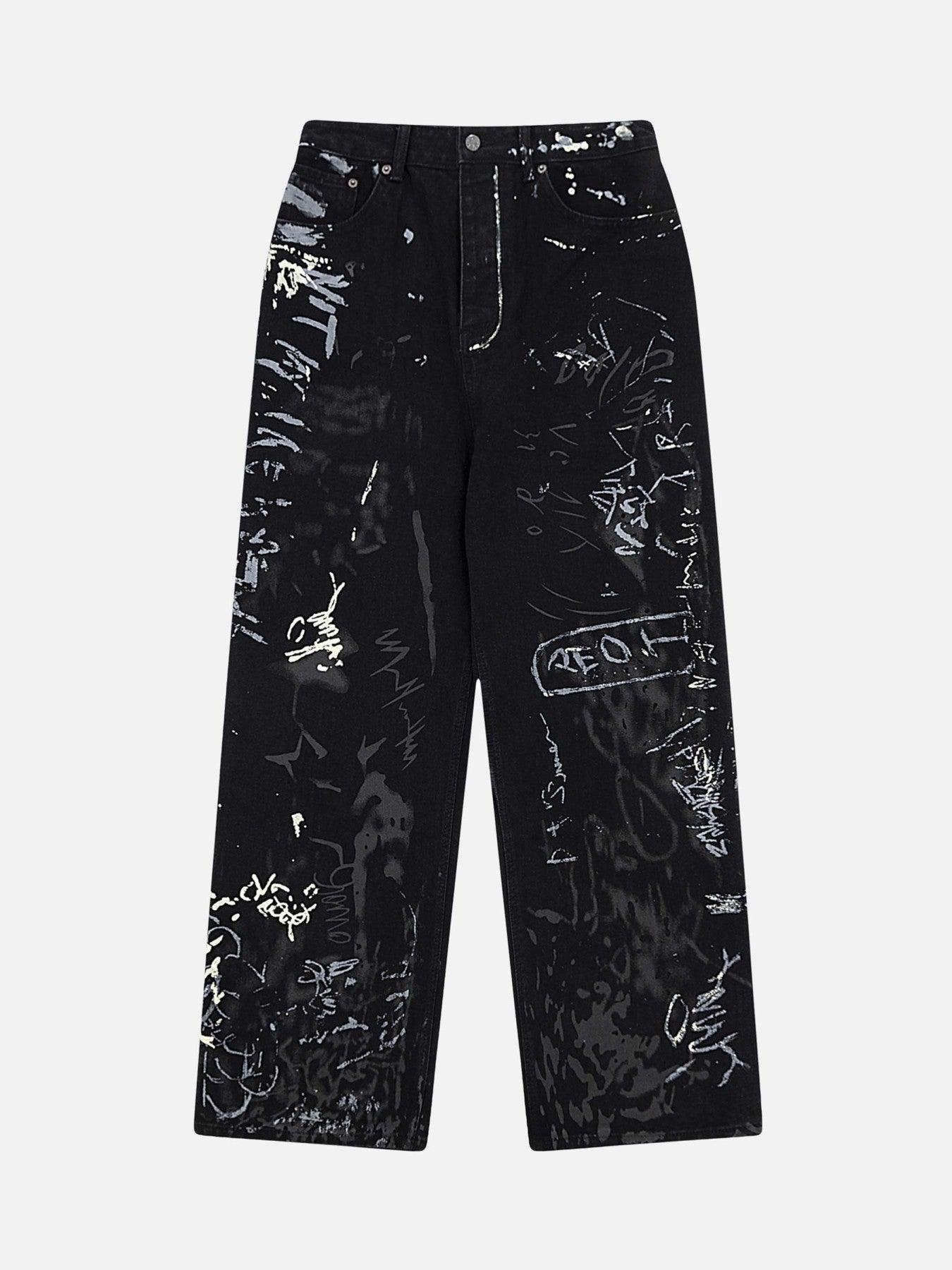 Tntwear® - Americana Graffiti Letter Print Jeans - 1914 - tntwear1