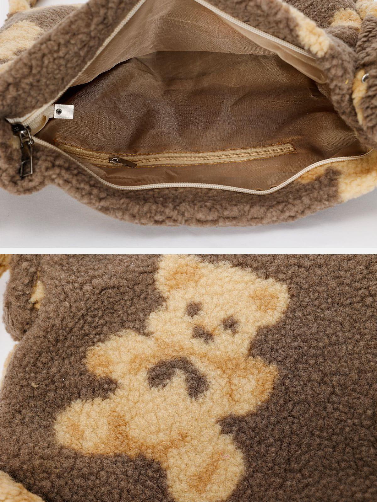 Tntwear® - Bear Print Sherpa Shoulder Bag - tntwear1