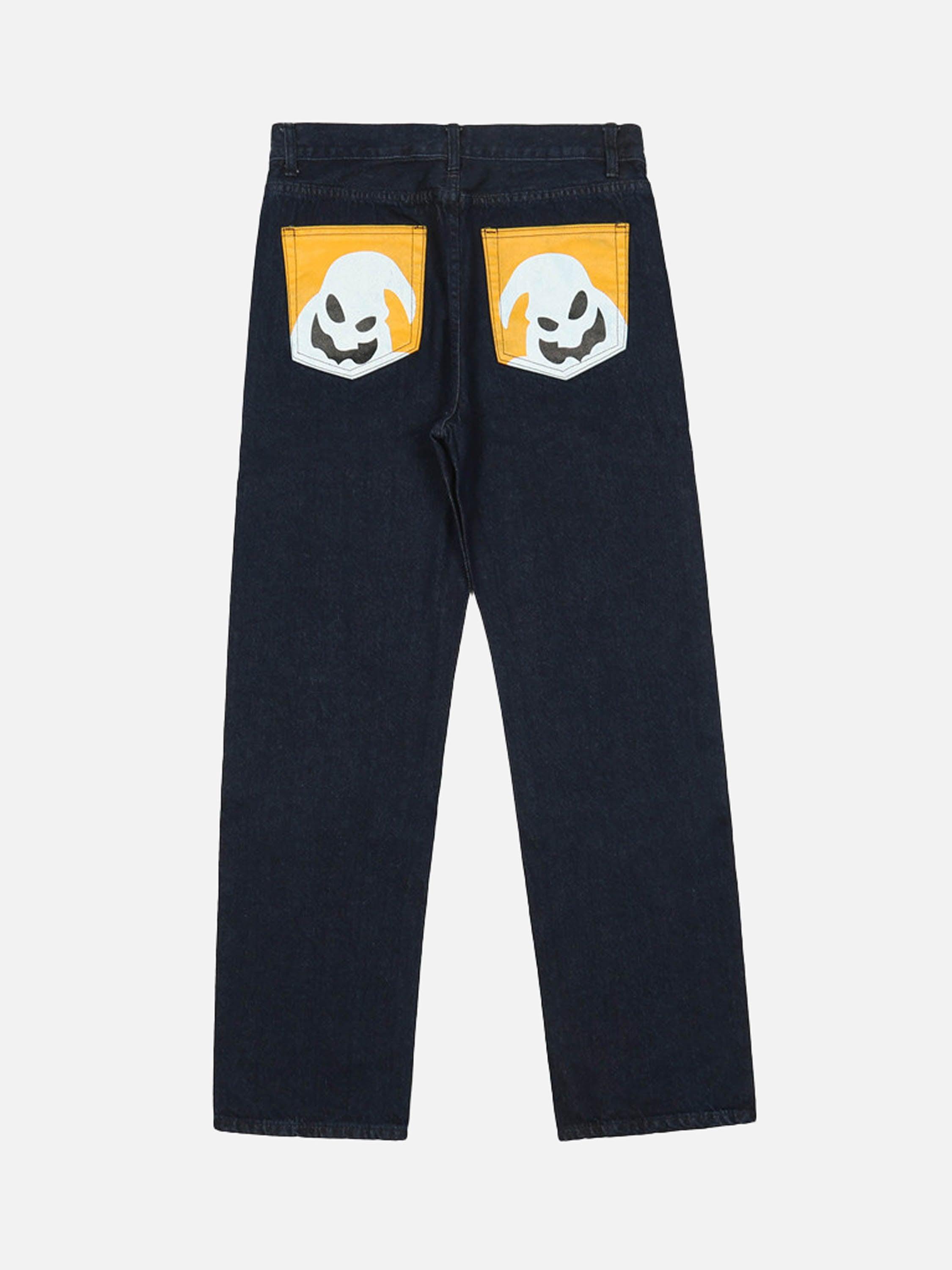 Tntwear® - Cartoon Pocket Print Washed Jeans - tntwear1