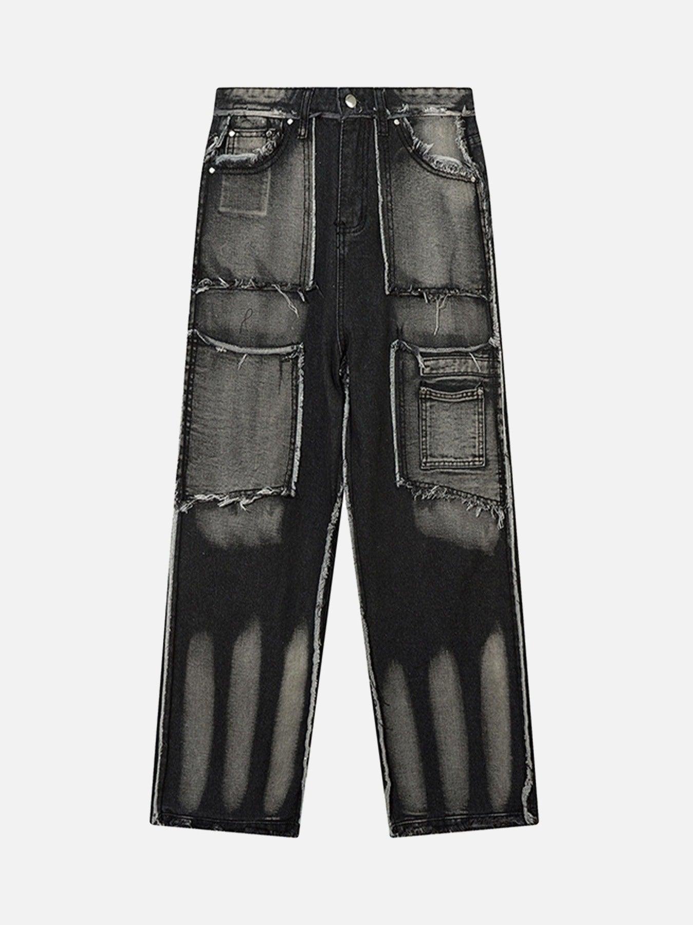 Tntwear® - Cat Whiskers Raw Edge Patchwork Jeans - 1784 - tntwear1