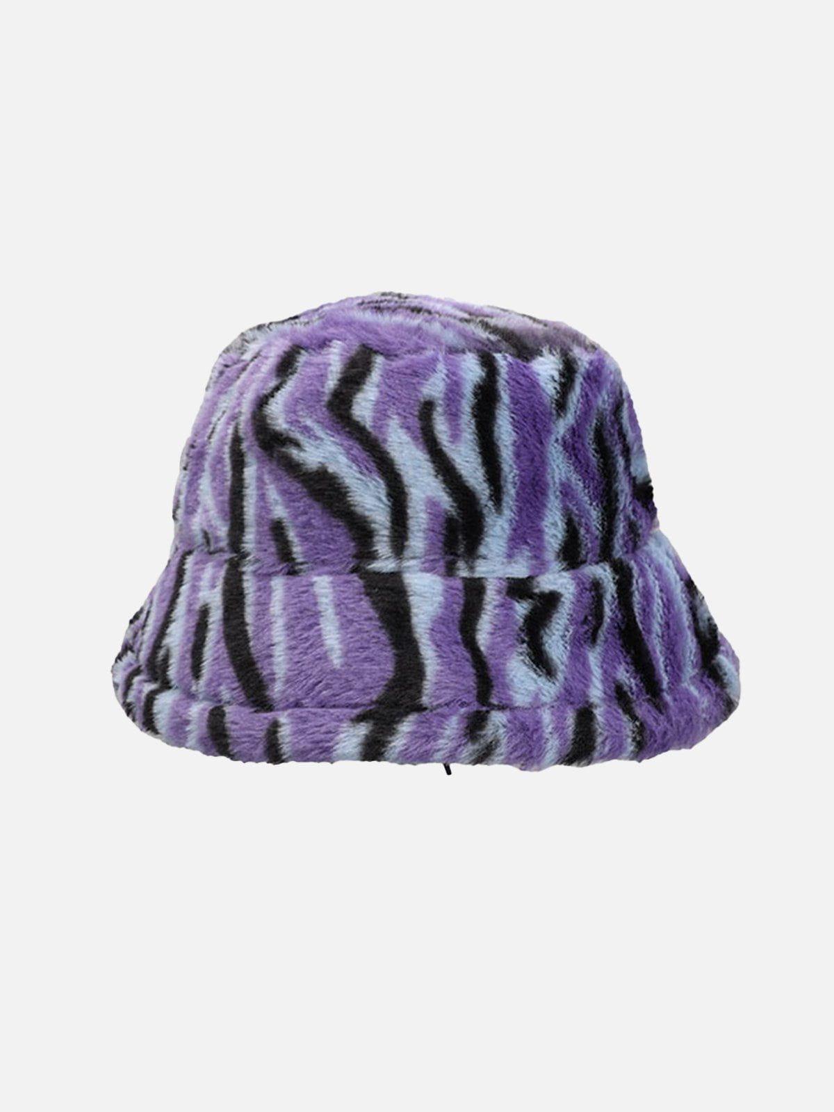 Tntwear® - Contrast Striped Plush Vintage Bucket Hat - tntwear1