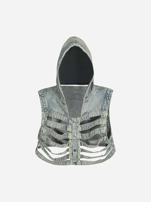 Tntwear® - Dark Skeleton Hooded Denim Vest - 1637 - tntwear1