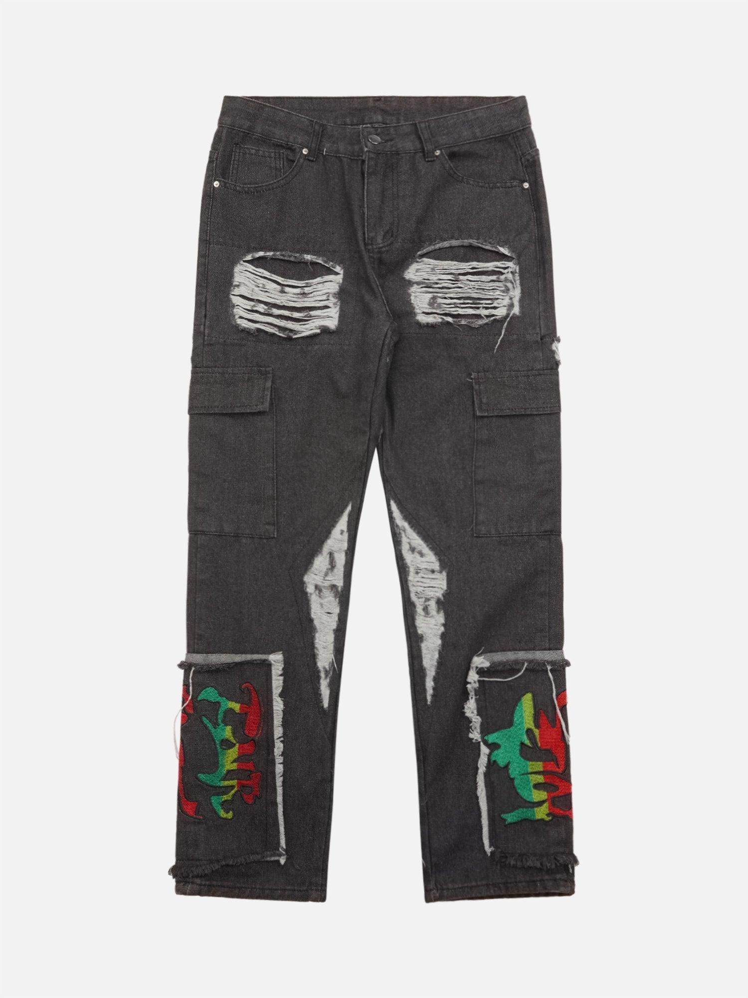 Tntwear® - Destruction Brushed Hip Hop Embroidered Jeans - tntwear1