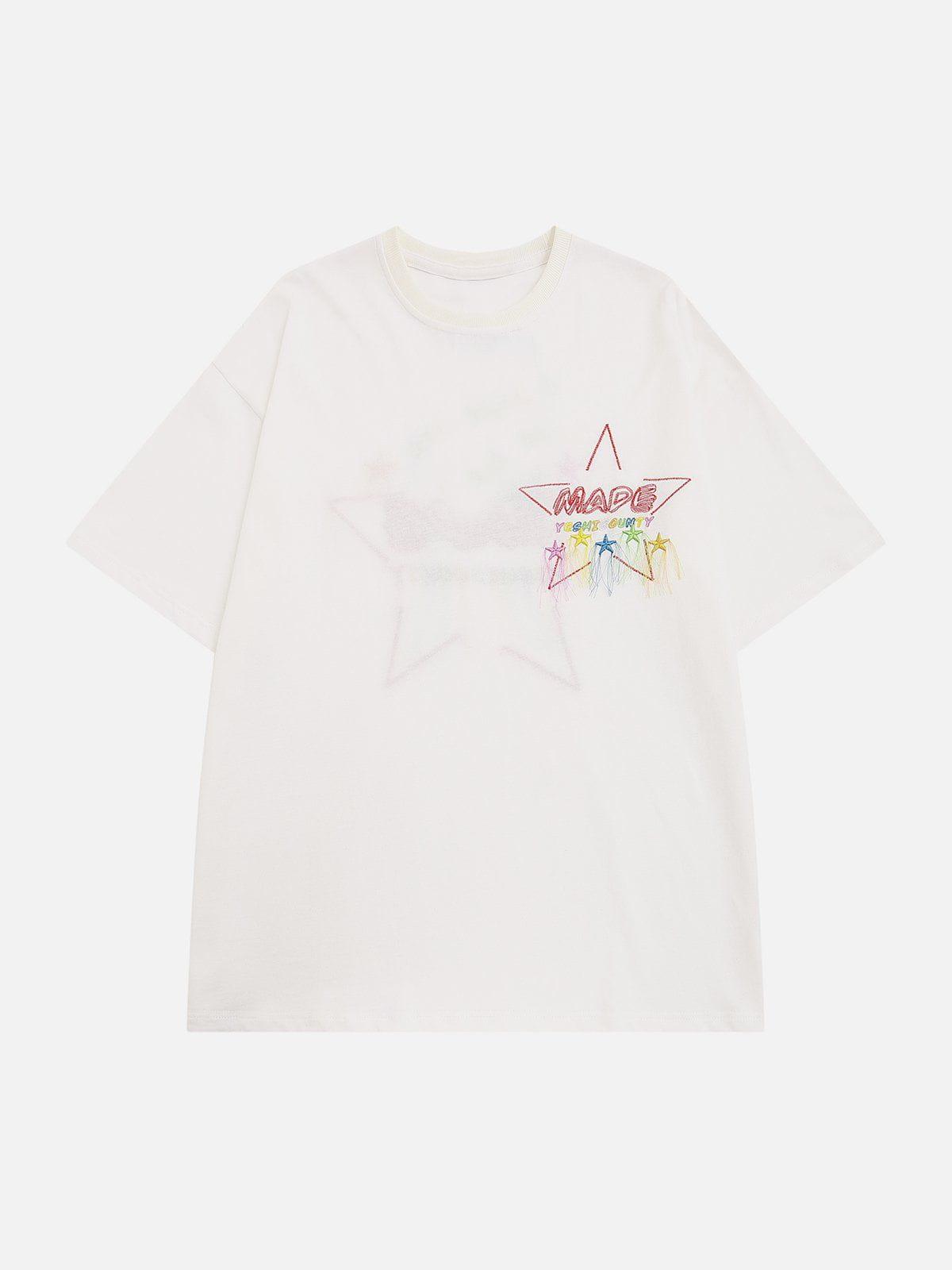 Tntwear® - Embroidery Colorful Star Tassel Tee - tntwear1