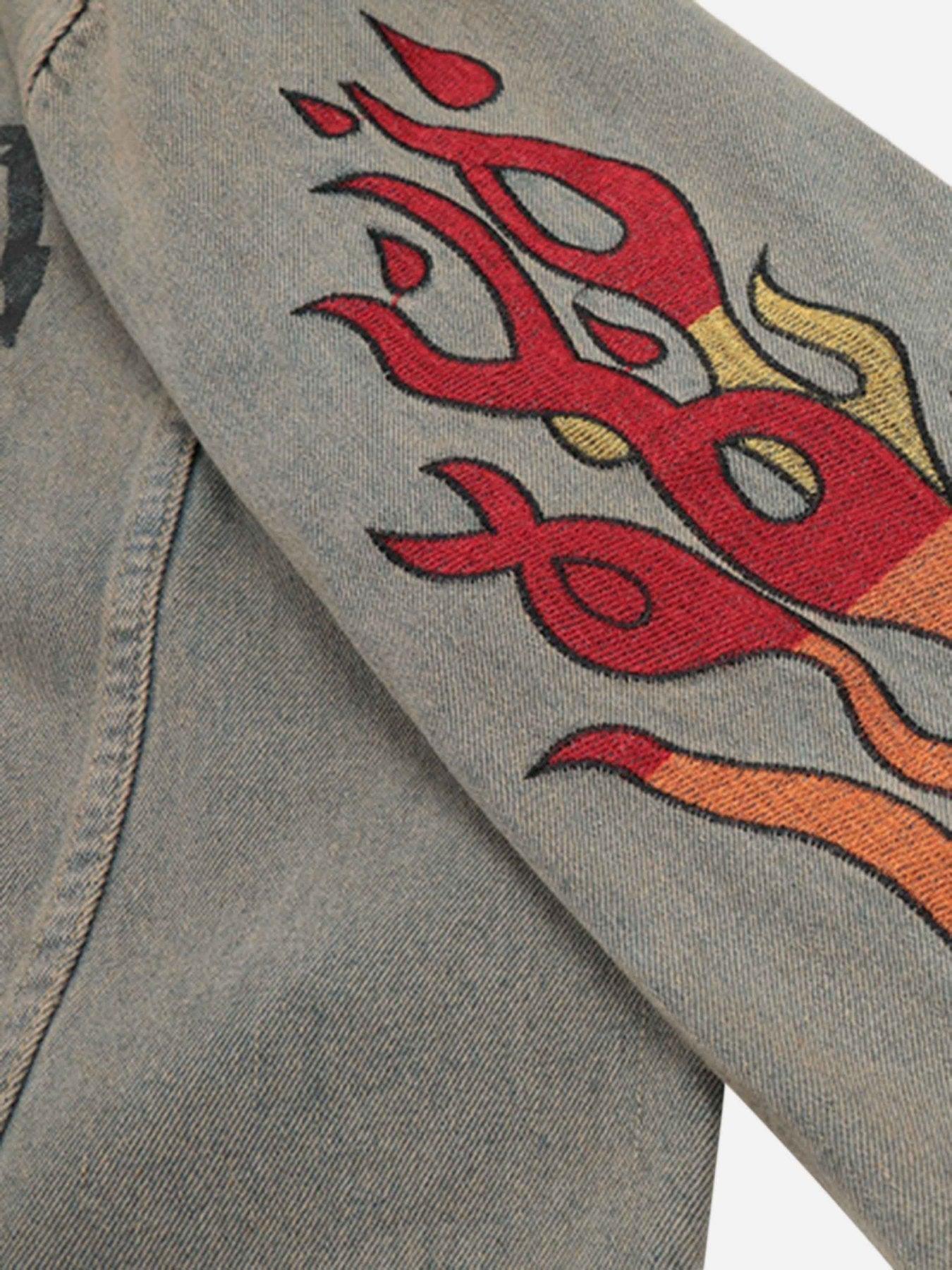 Tntwear® - Flame Denim Embroidered Burlap Jacket - 1543 - tntwear1