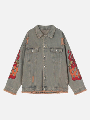 Tntwear® - Flame Denim Embroidered Burlap Jacket - 1543 - tntwear1