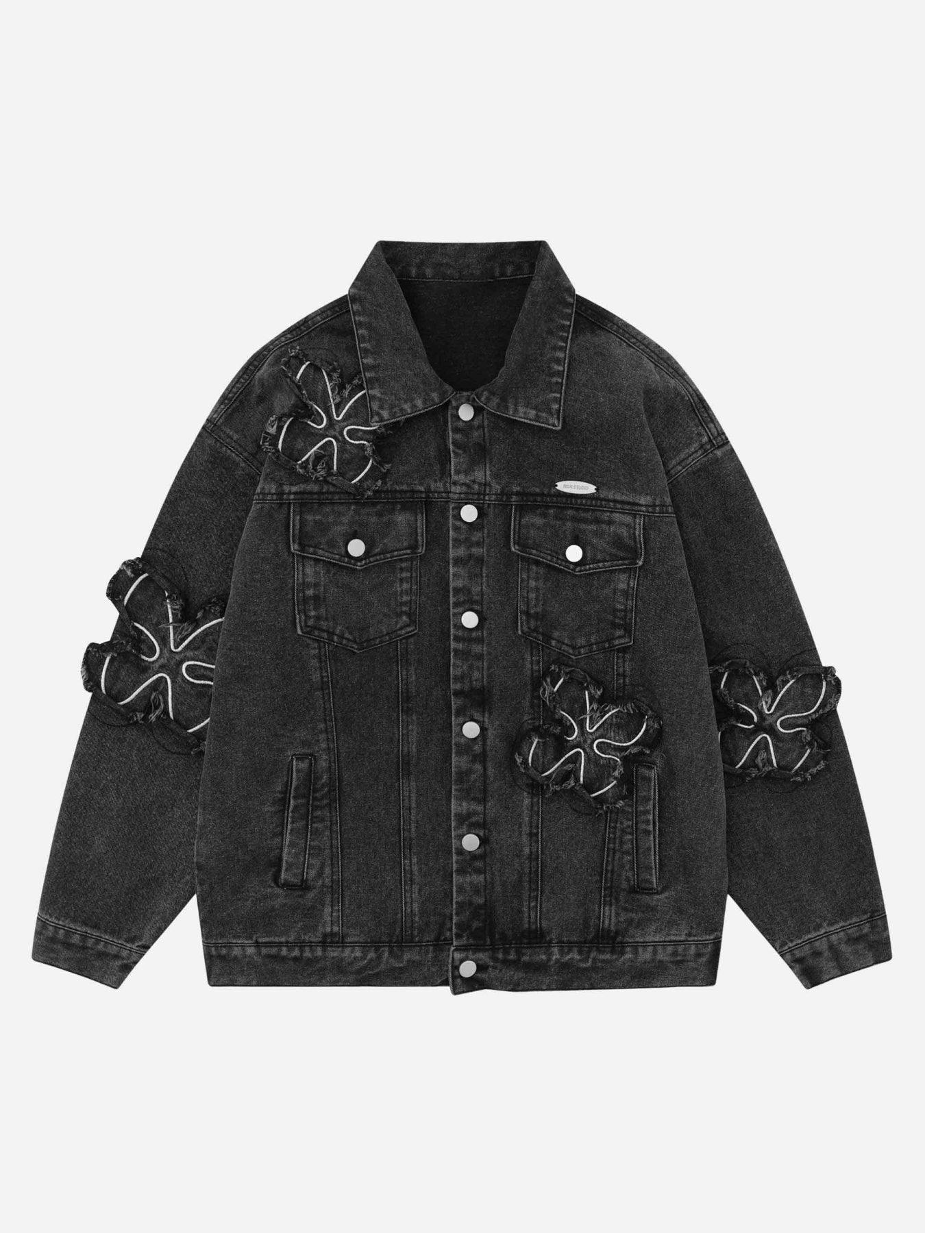 Tntwear® - Floral Patch Embroidered Denim Jacket - tntwear1