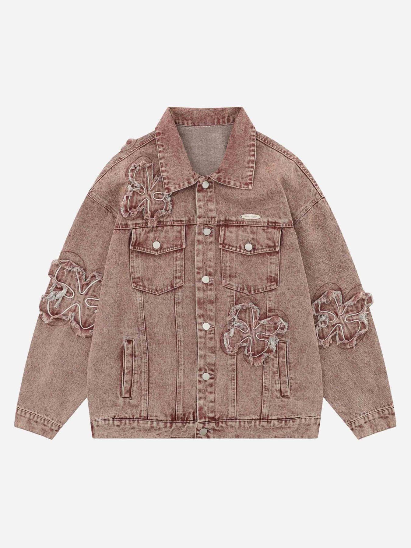 Tntwear® - Floral Patch Embroidered Denim Jacket - tntwear1