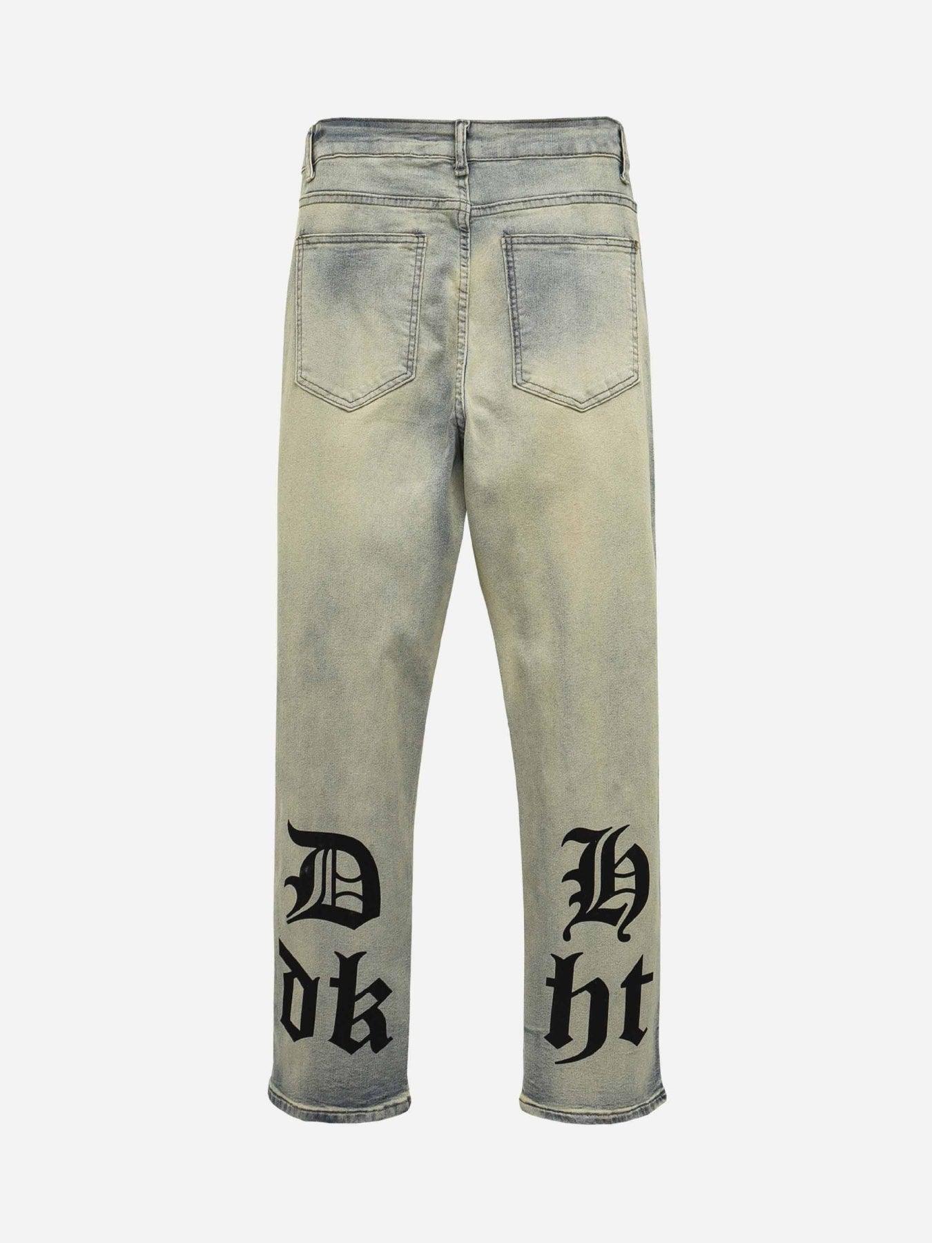 Tntwear® - Gothic Letter Print Jeans - tntwear1