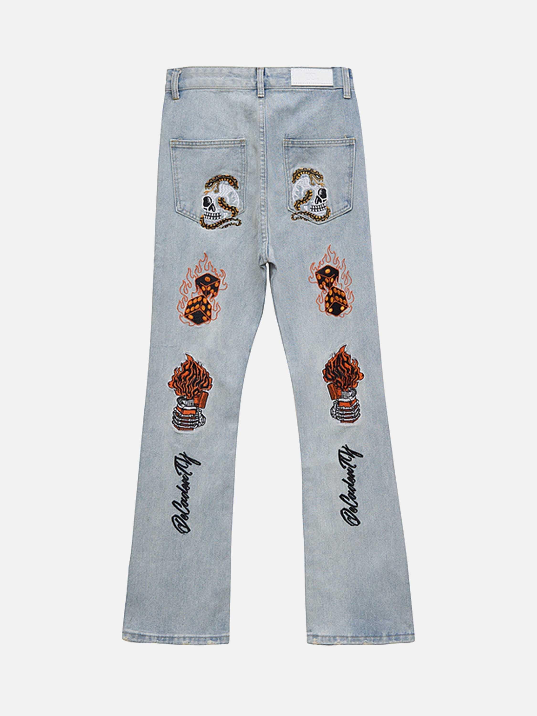 Tntwear® - High Street Embroidery Retro Jeans - 1574 - tntwear1