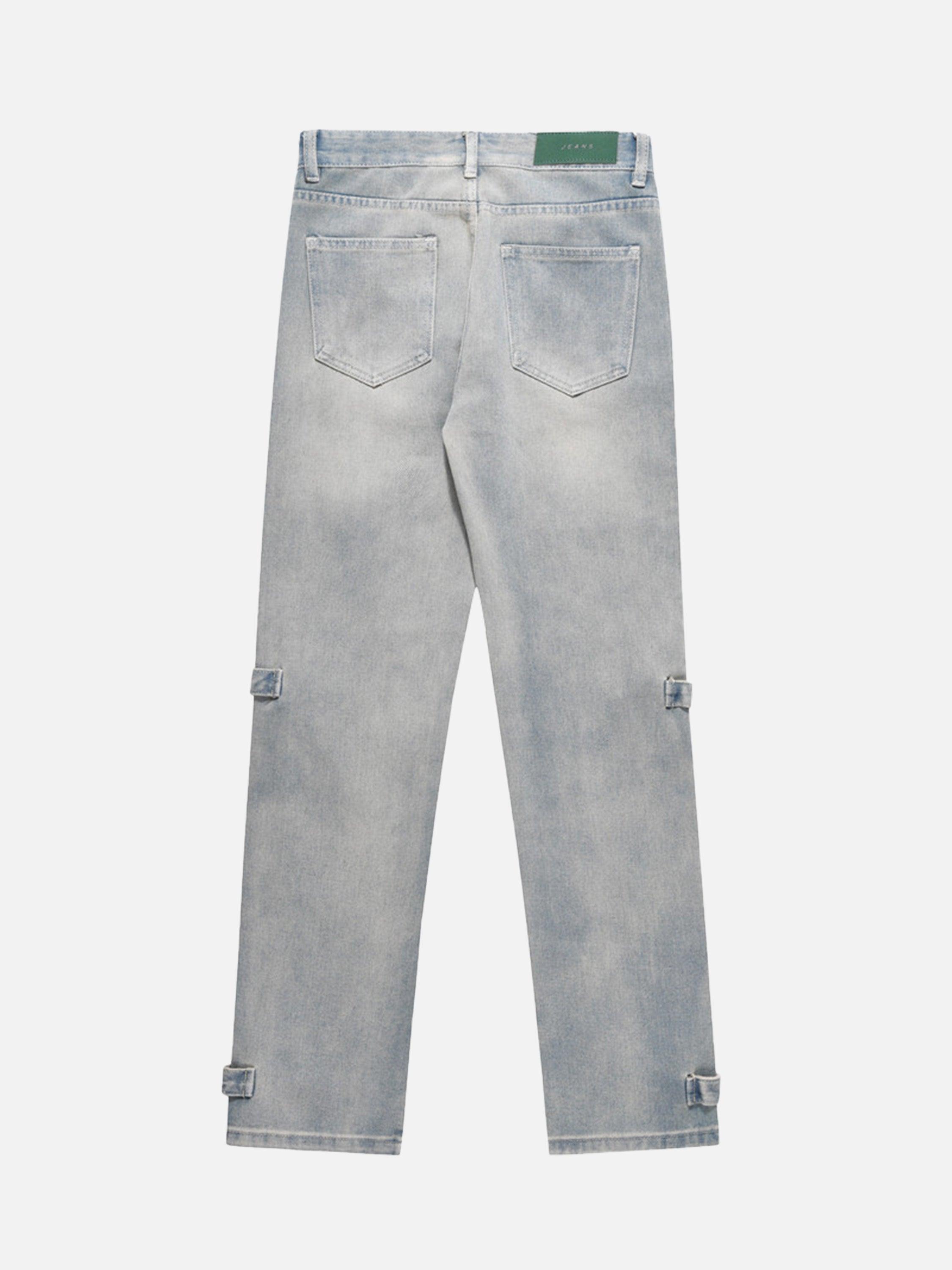 Tntwear® - High Street Hip-hop Design Sense Zipper Straight Jeans Nine-point Pants - tntwear1