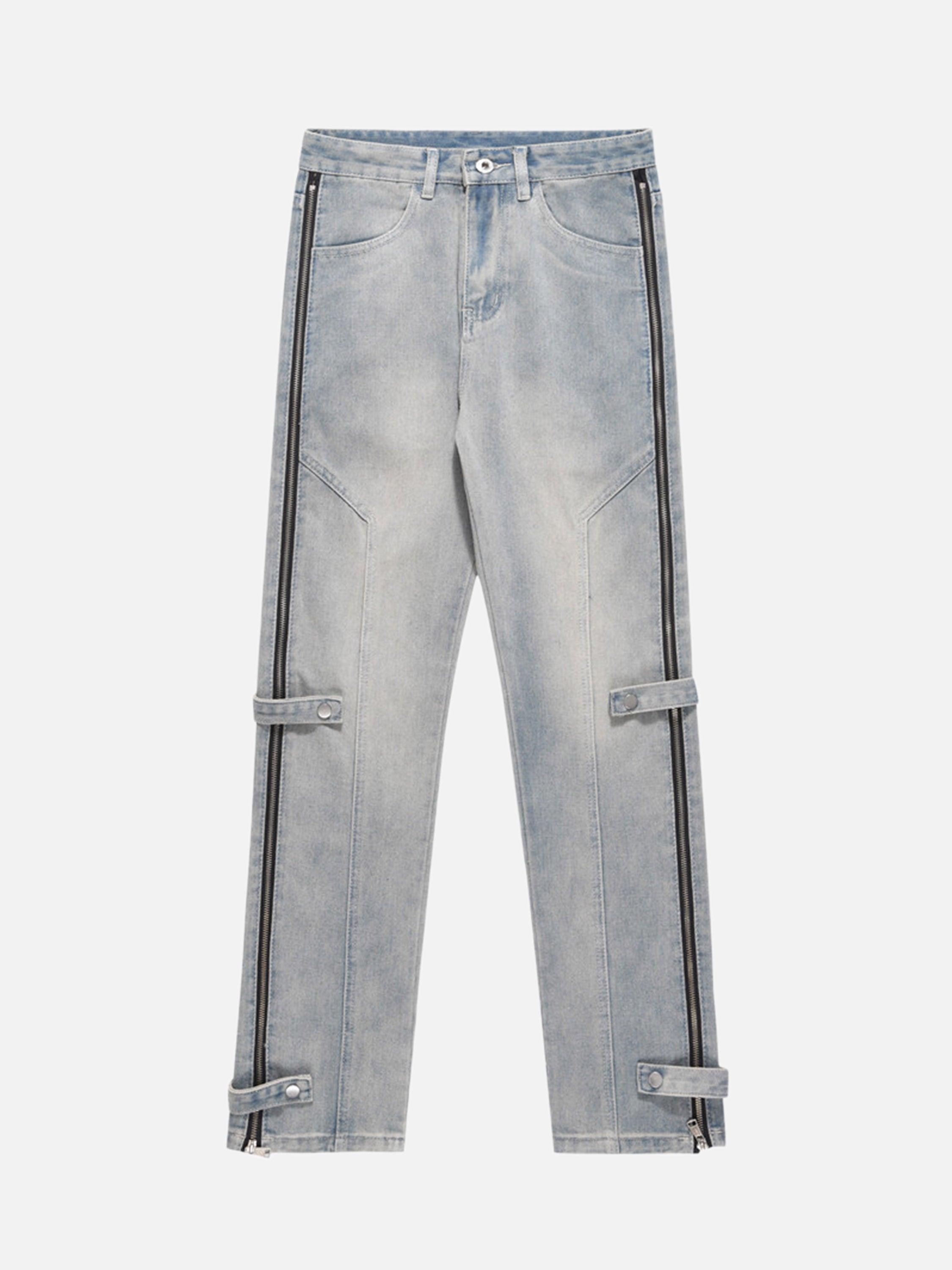 Tntwear® - High Street Hip-hop Design Sense Zipper Straight Jeans Nine-point Pants - tntwear1