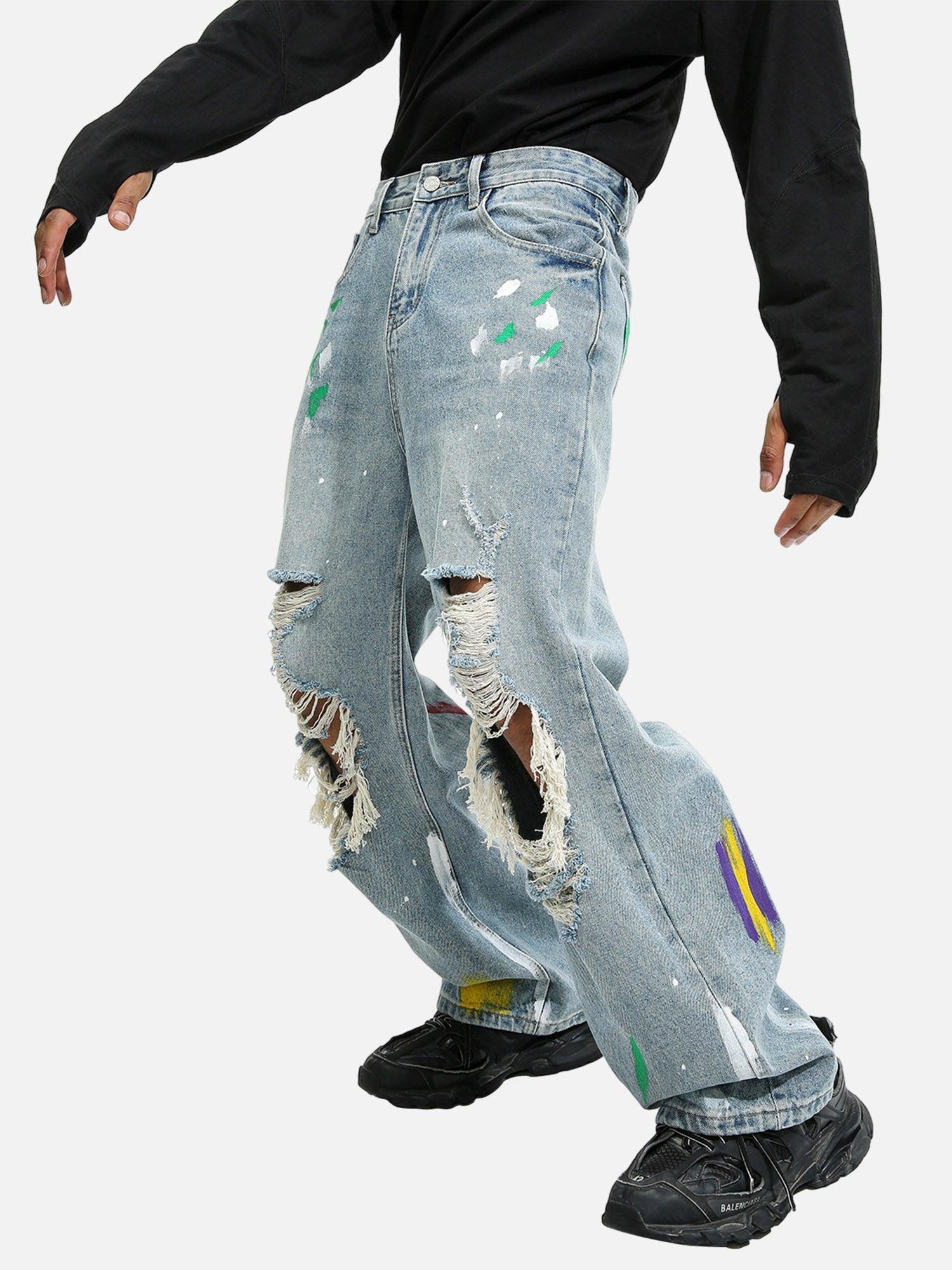 Tntwear® - High Street Personalized Graffiti Ripped Jeans - 1955 - tntwear1