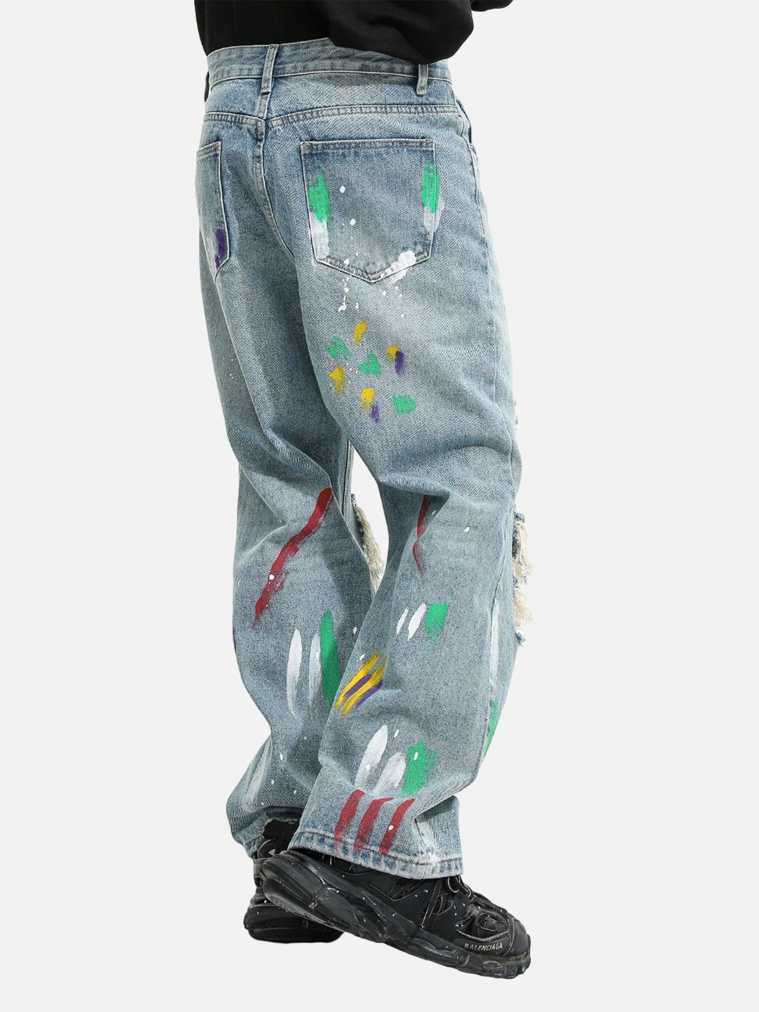 Tntwear® - High Street Personalized Graffiti Ripped Jeans - 1955 - tntwear1