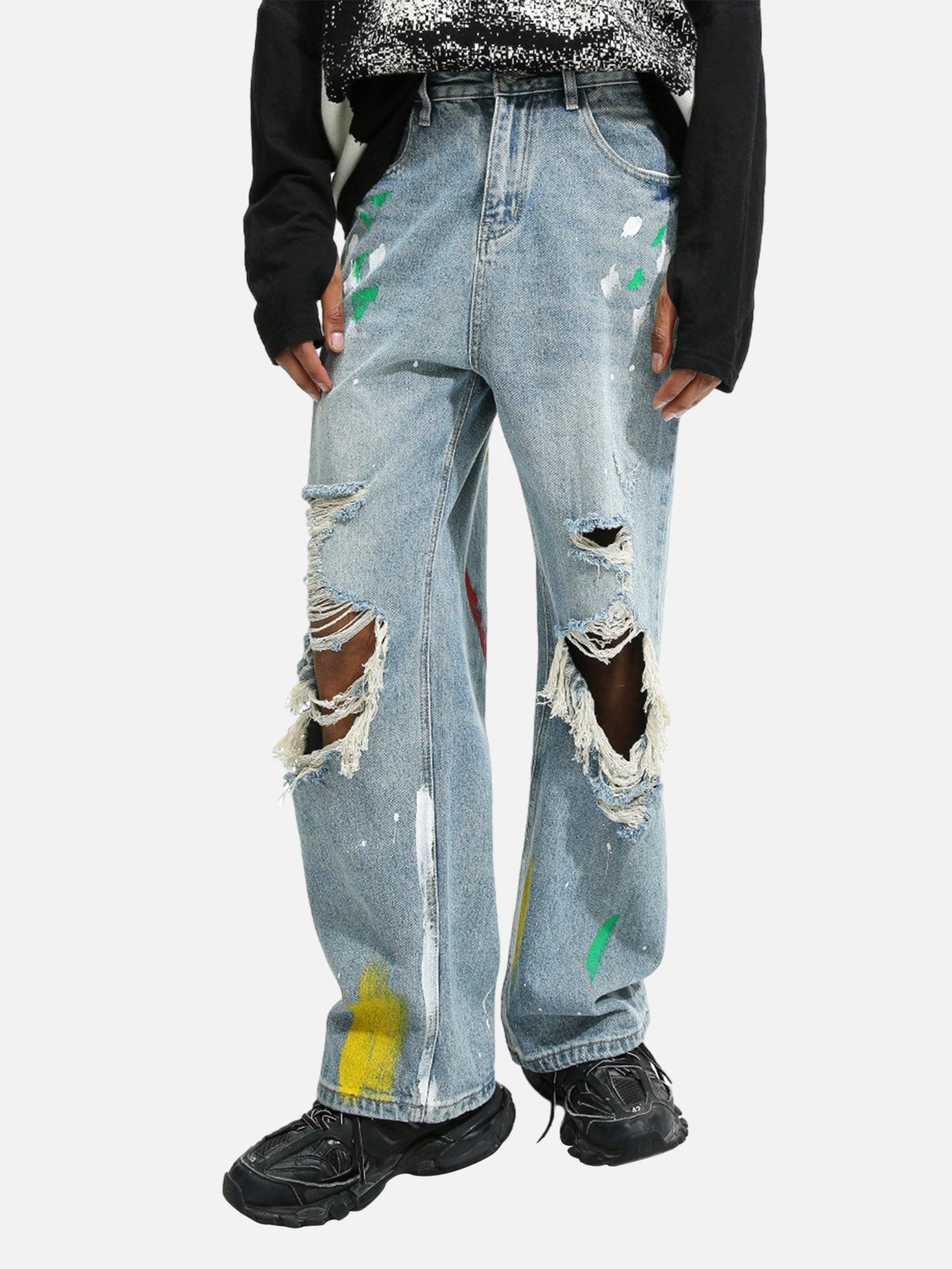 Tntwear® - High Street Personalized Graffiti Ripped Jeans - 1955 - tntwear1