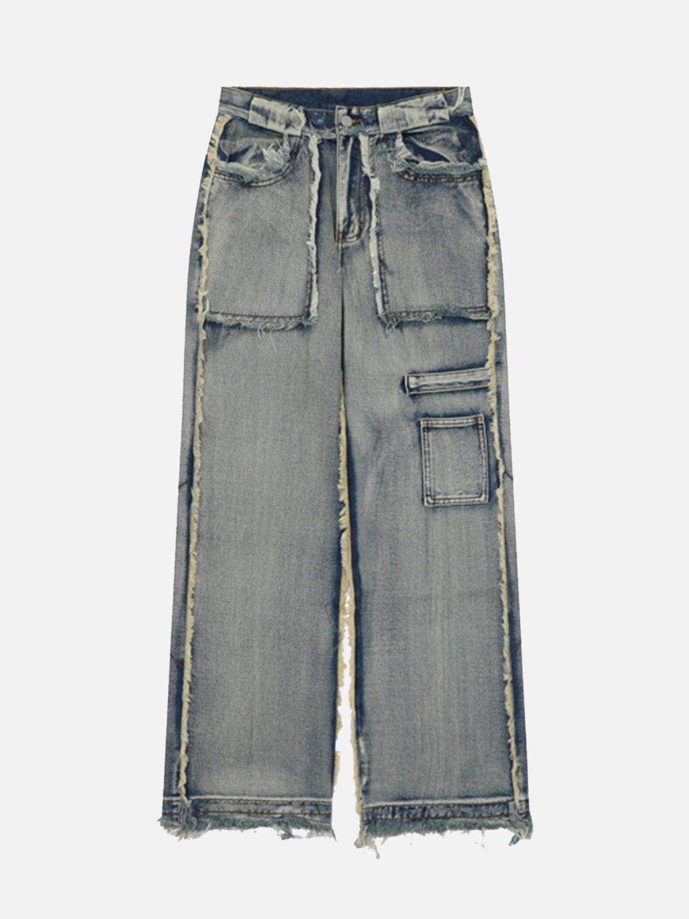 Tntwear® - High Street Washed And Distressed Raw Edge Jeans - tntwear1