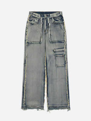 Tntwear® - High Street Washed And Distressed Raw Edge Jeans - tntwear1