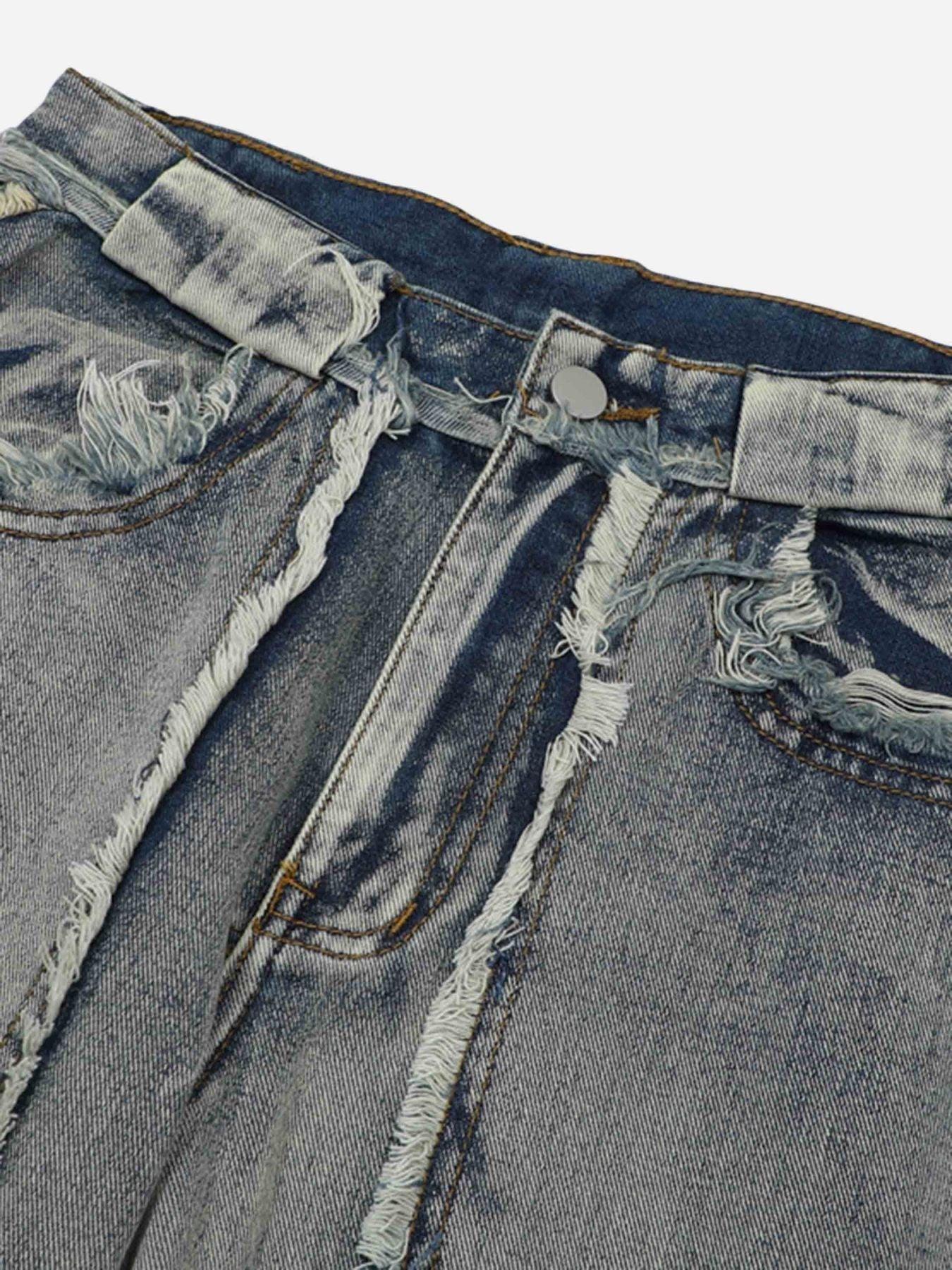 Tntwear® - High Street Washed And Distressed Raw Edge Jeans - tntwear1