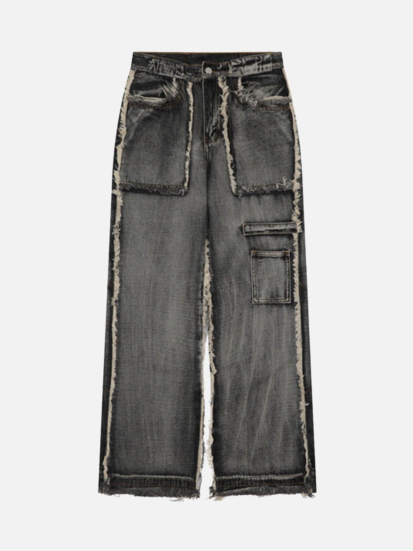 Tntwear® - High Street Washed And Distressed Raw Edge Jeans - tntwear1