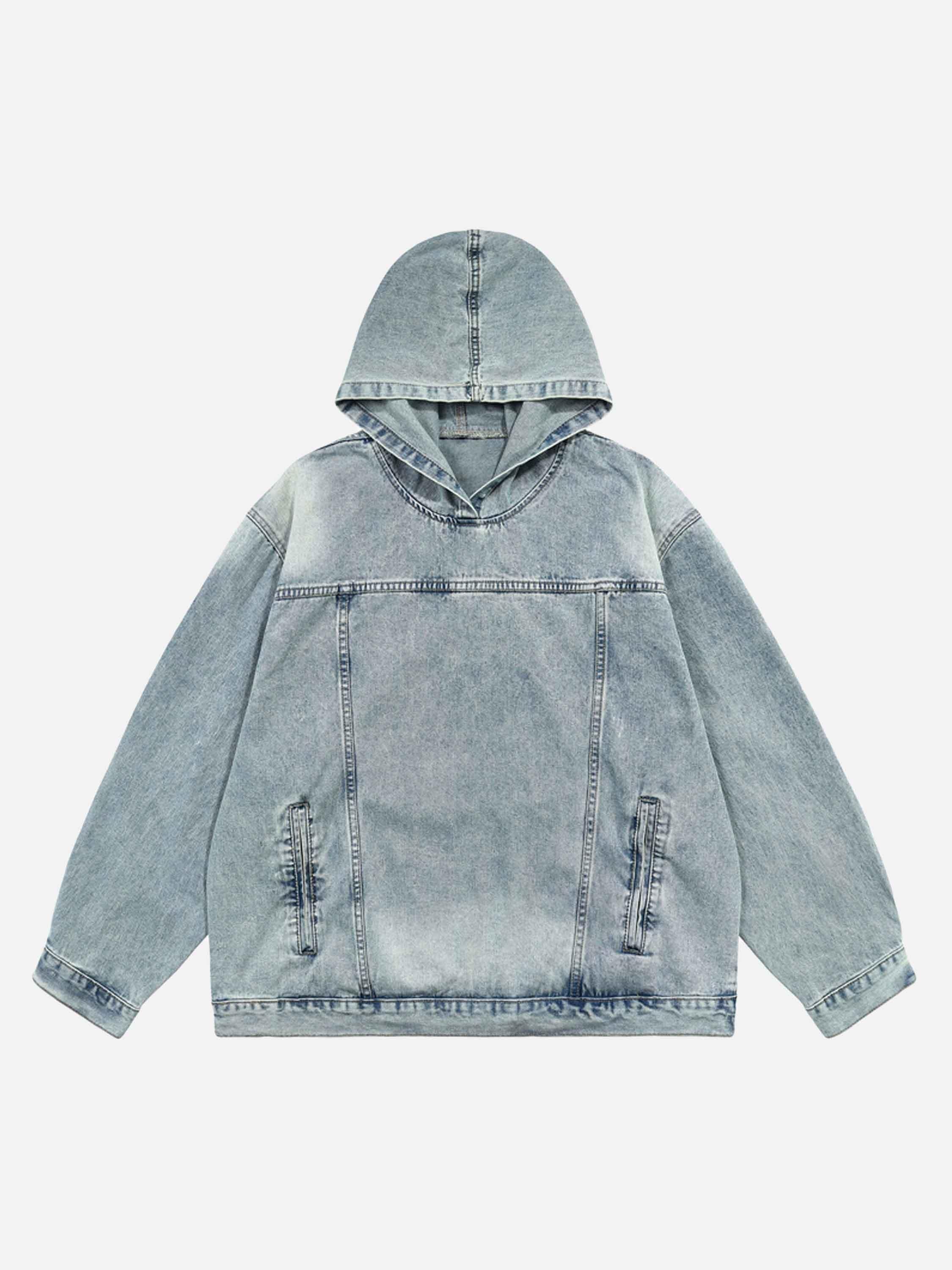 Tntwear® - High Street Washed And Worn Denim Hoodie - 1464 - tntwear1