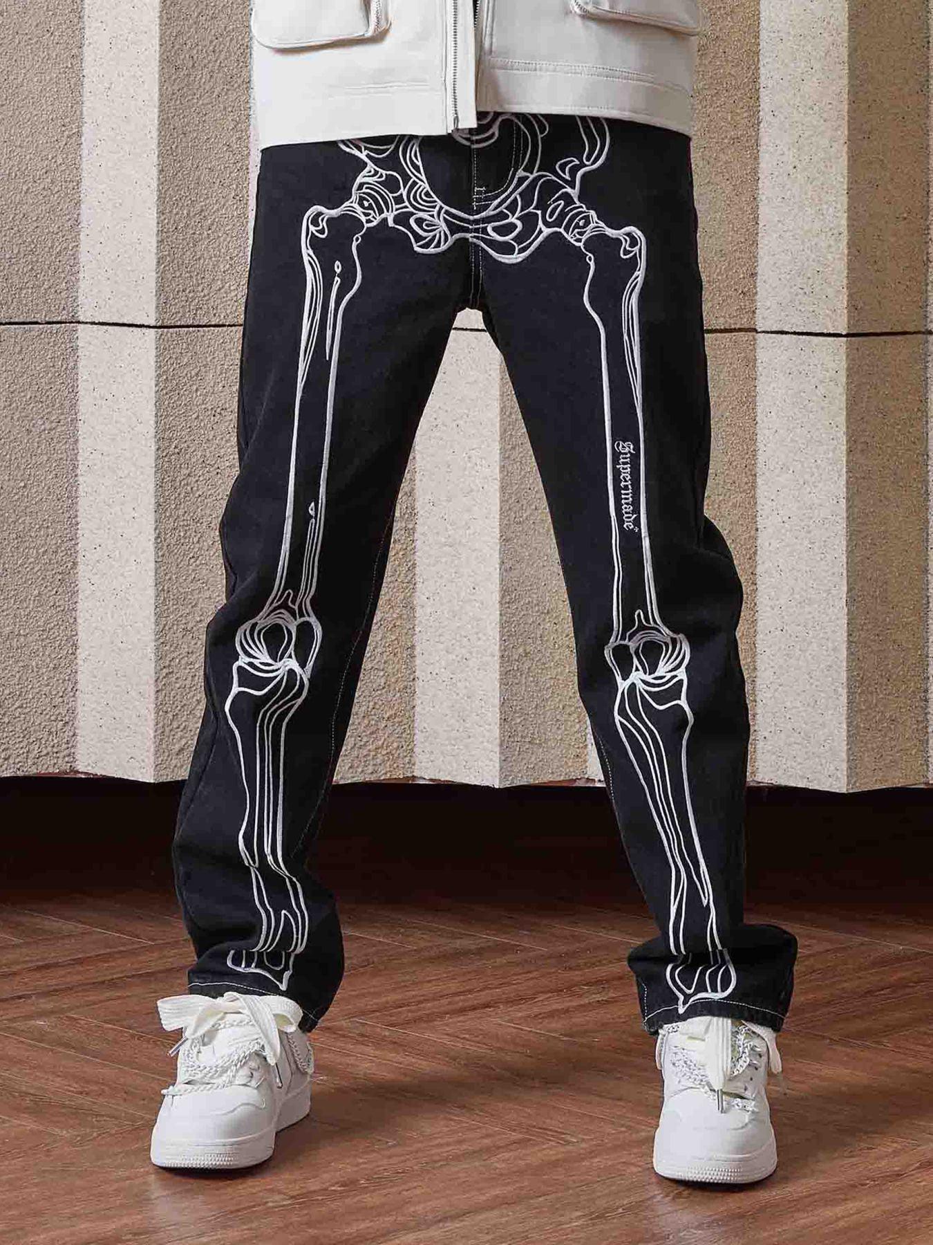 Tntwear® - Hip Hop Bones Embroidered Jeans - 1859 - tntwear1