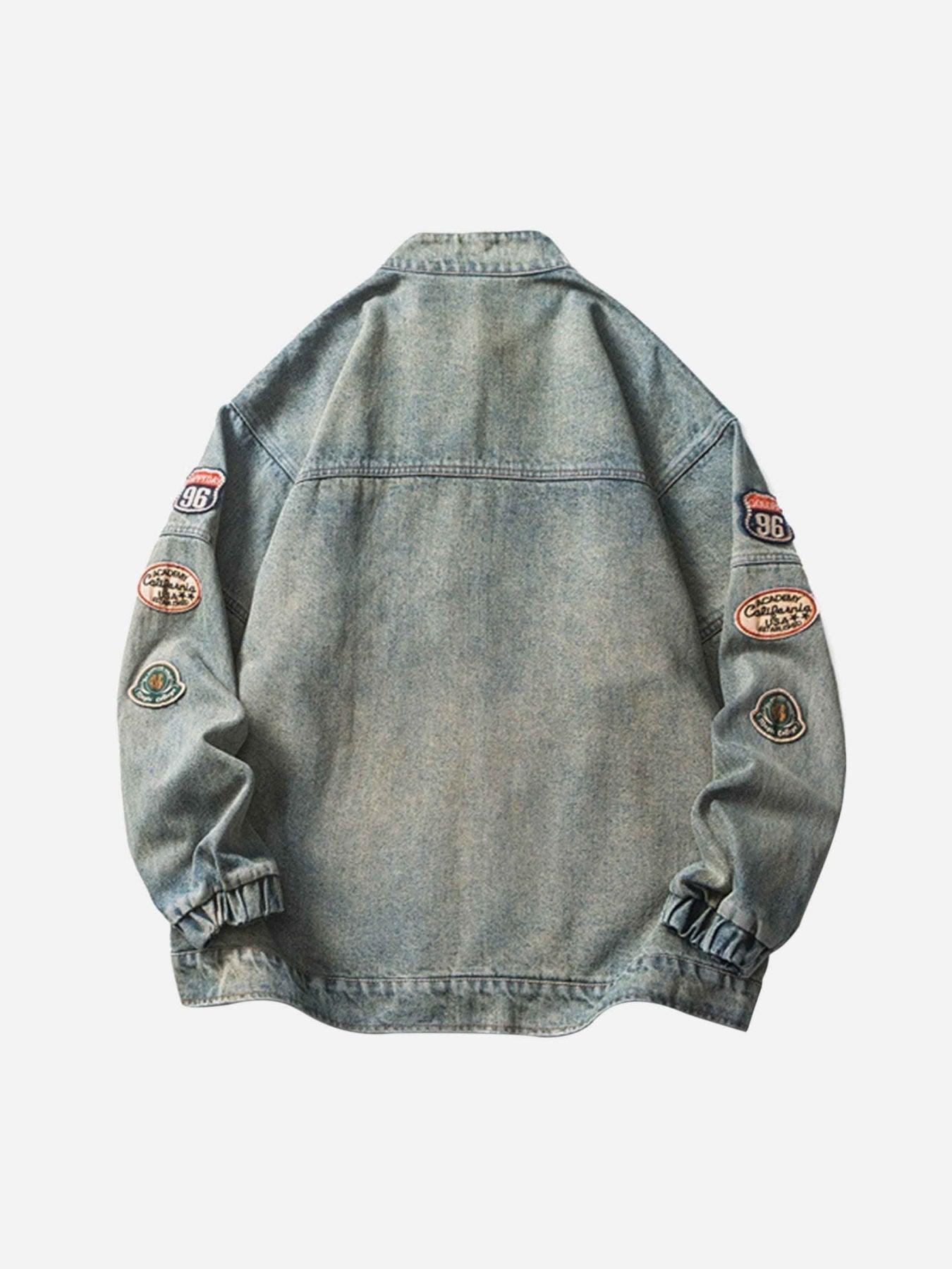 Tntwear® - Hip-hop Badge Embroidered Do-over Denim Jacket - 1911 - tntwear1