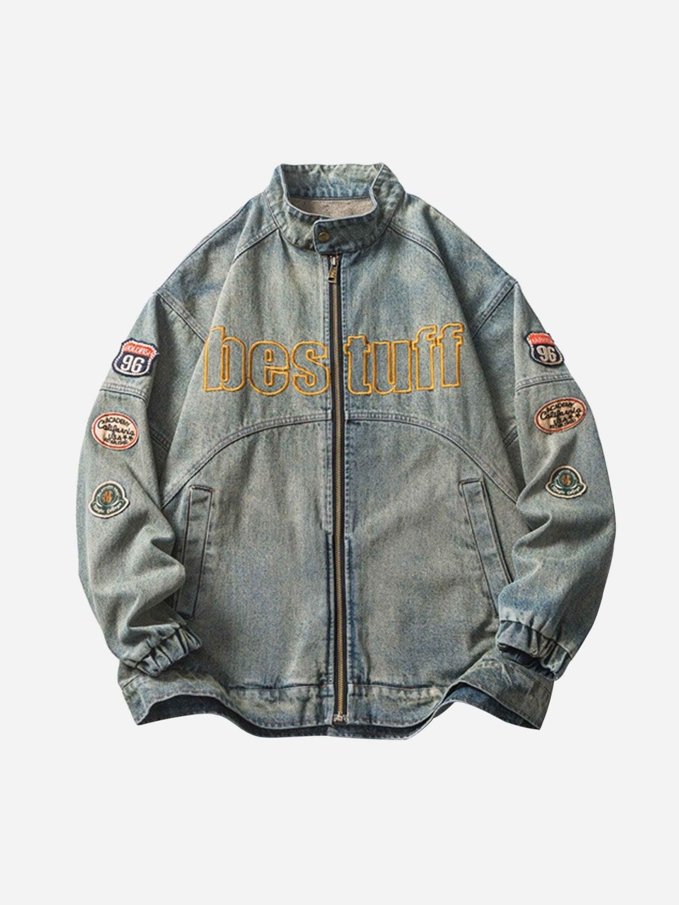 Tntwear® - Hip-hop Badge Embroidered Do-over Denim Jacket - 1911 - tntwear1