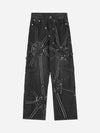 Tntwear® - Hip-hop High Street Design Sense Spider Web Denim Straight Leg Pants-1512 - tntwear1