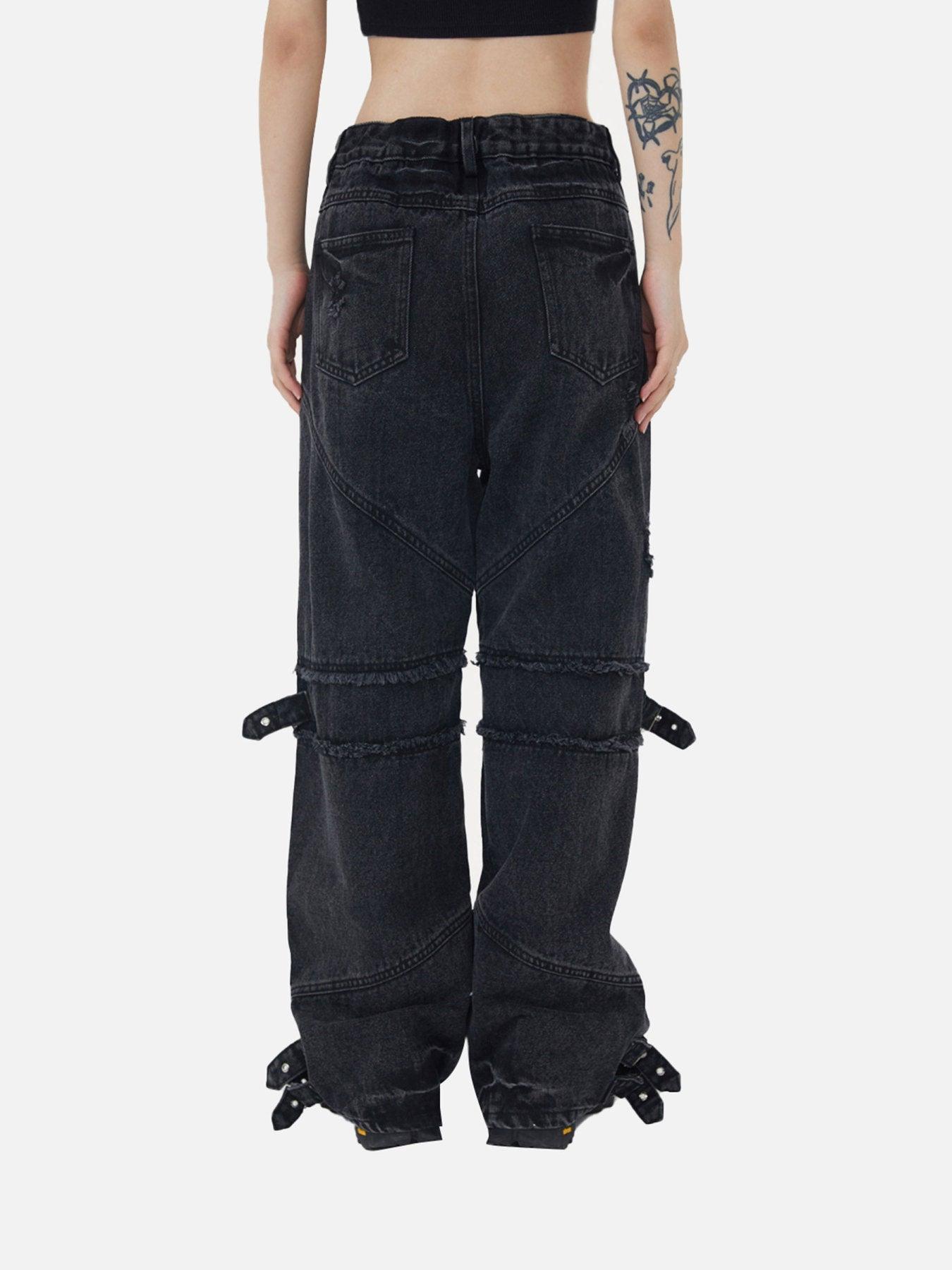 Tntwear® - Hip-hop Retro Wash Old Punk Denim Pants Loose Straight Pants Couple Models-1456 - tntwear1