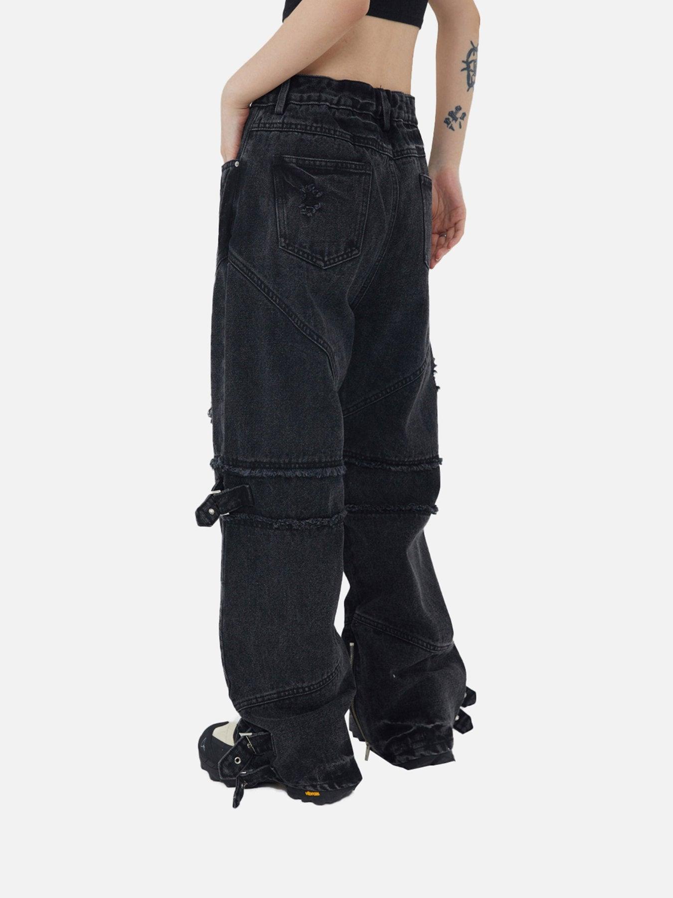 Tntwear® - Hip-hop Retro Wash Old Punk Denim Pants Loose Straight Pants Couple Models-1456 - tntwear1