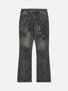 Tntwear® - Leather Skull Splash Ink Micro-flared Jeans - tntwear1