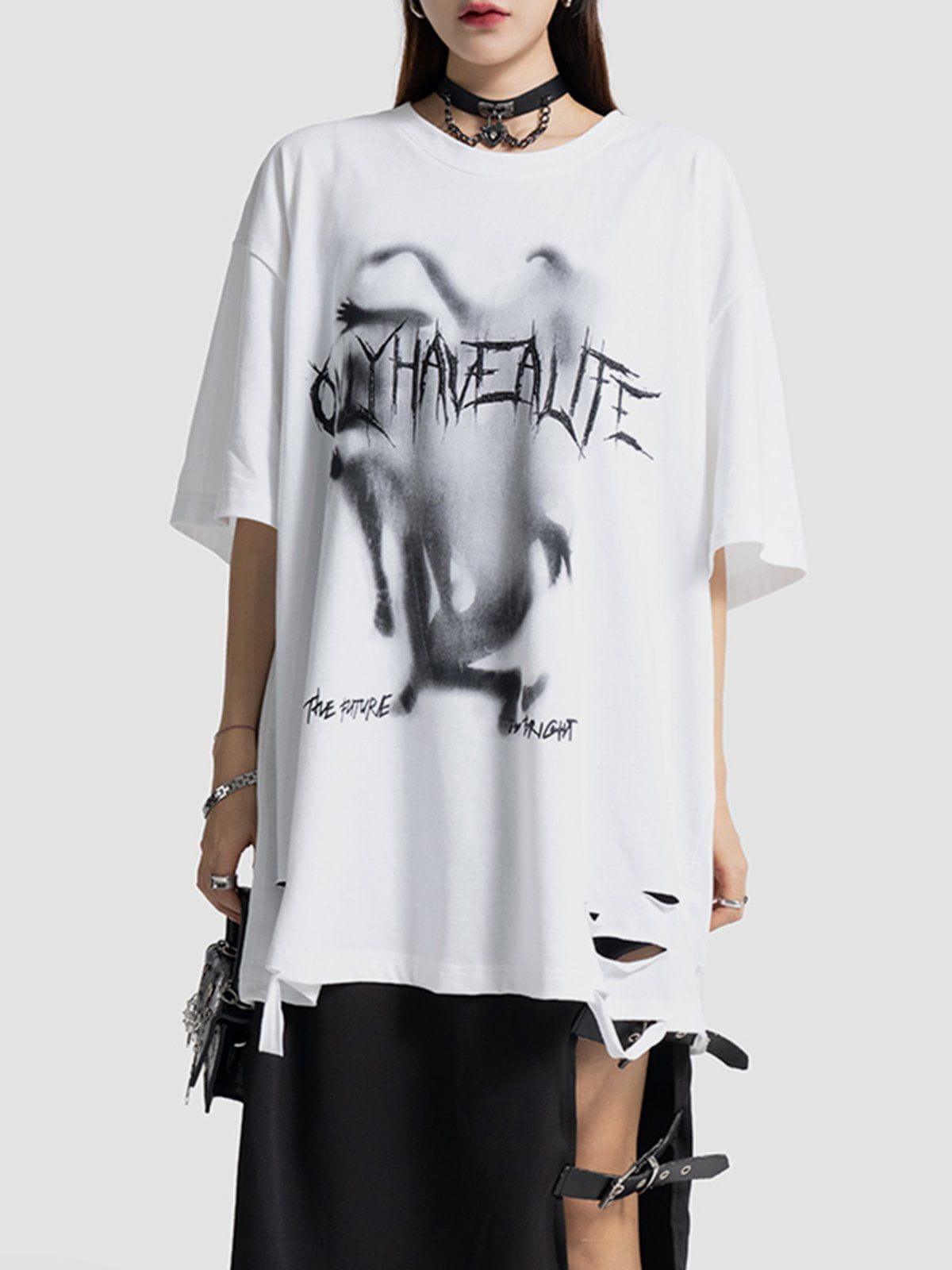 Tntwear® - Letter Abstract Print Hole Tee - tntwear1