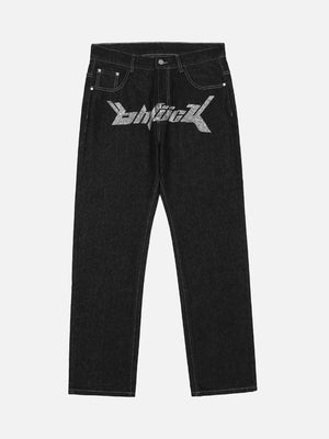 Tntwear® - Letter Print Dollar Black Baggy Jeans -1024 - tntwear1