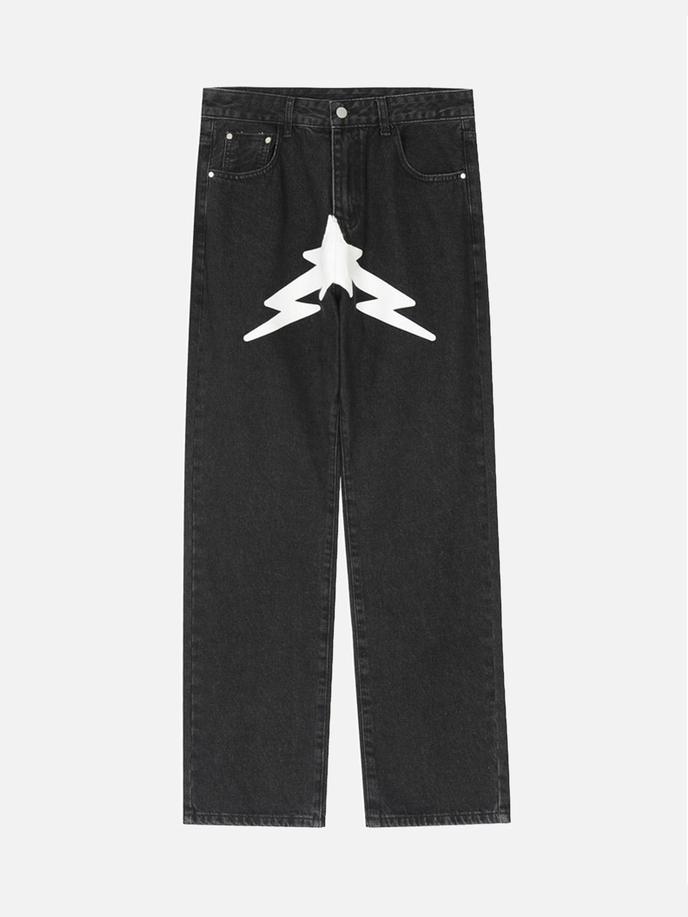 Tntwear® - Lightning Pentagram Print Straight Jeans - 1922 - tntwear1