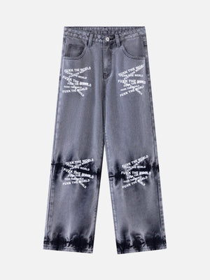 Tntwear® - Niche Design Letter Embroidered Tie-dye Gradient Jeans - tntwear1