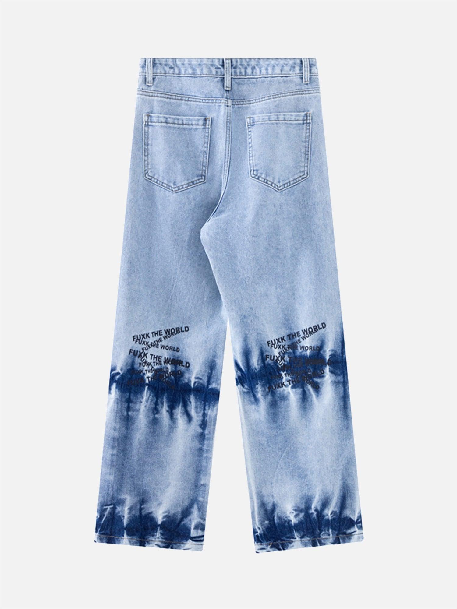 Tntwear® - Niche Design Letter Embroidered Tie-dye Gradient Jeans - tntwear1