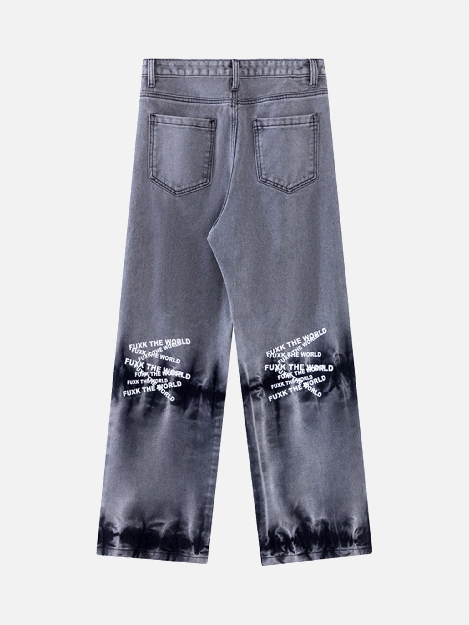 Tntwear® - Niche Design Letter Embroidered Tie-dye Gradient Jeans - tntwear1