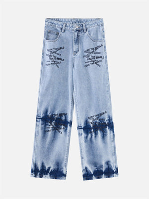 Tntwear® - Niche Design Letter Embroidered Tie-dye Gradient Jeans - tntwear1